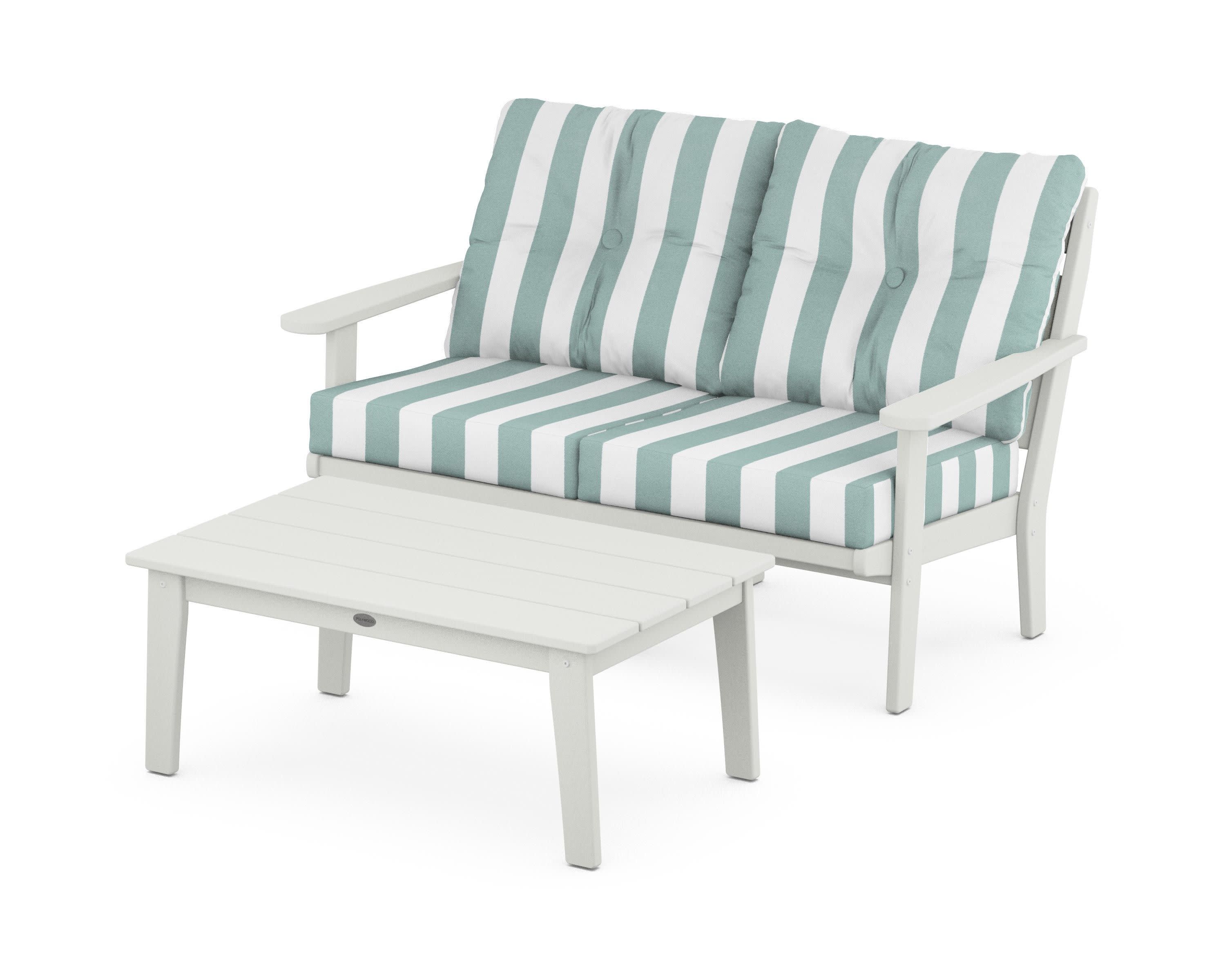 Lakeside 2-Piece Lounge Loveseat Set in Vintage White / Cabana Stripe Glacier Spa