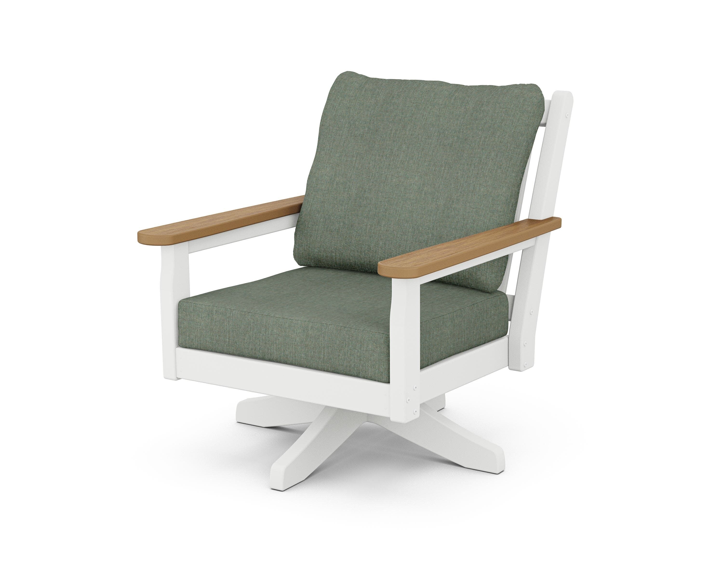 Chippendale Deep Seating Swivel Chair in White / Natural / Cast Sage
