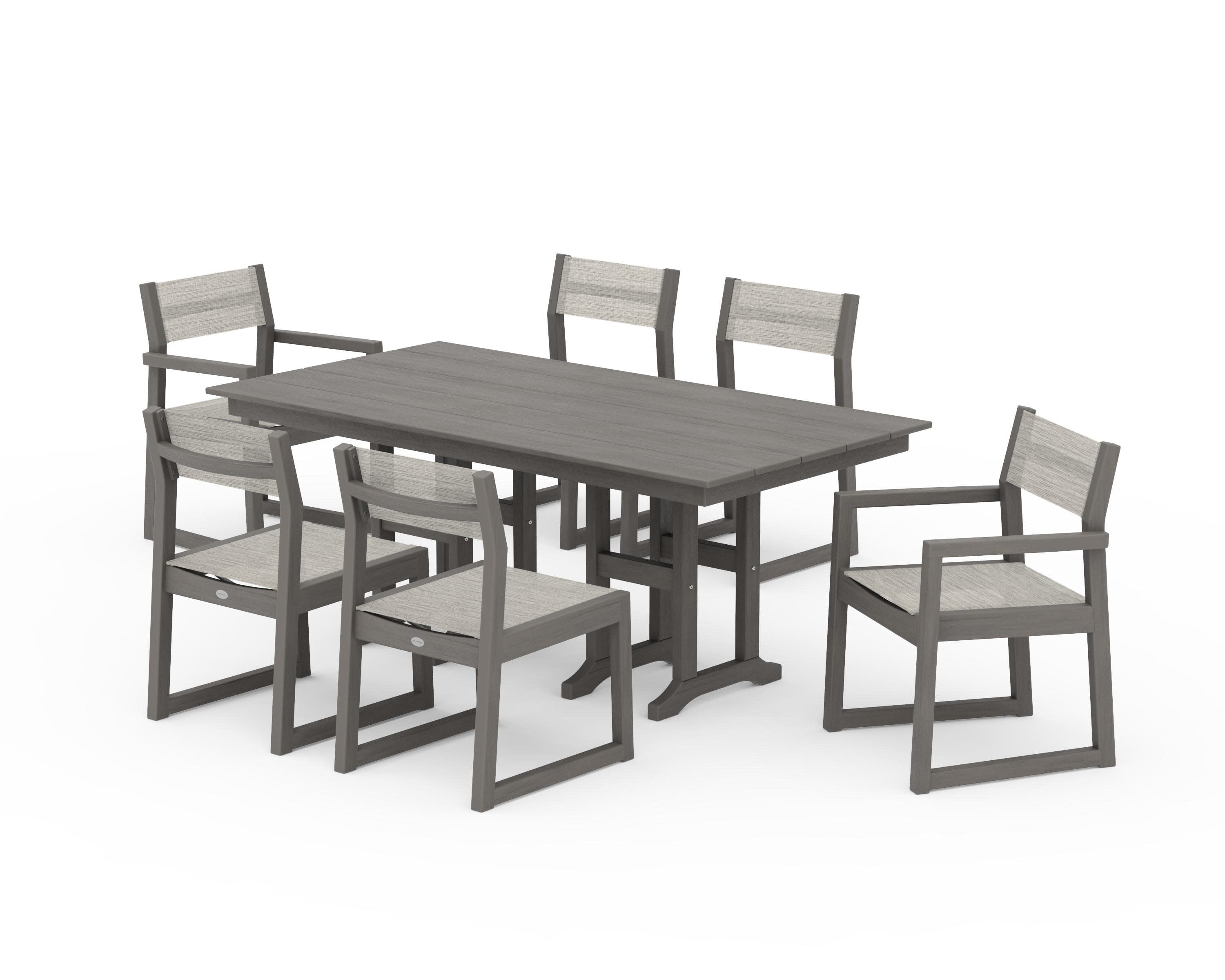 EDGE Sling 7-Piece Farmhouse Dining Set in Driftwood / Birch Sling