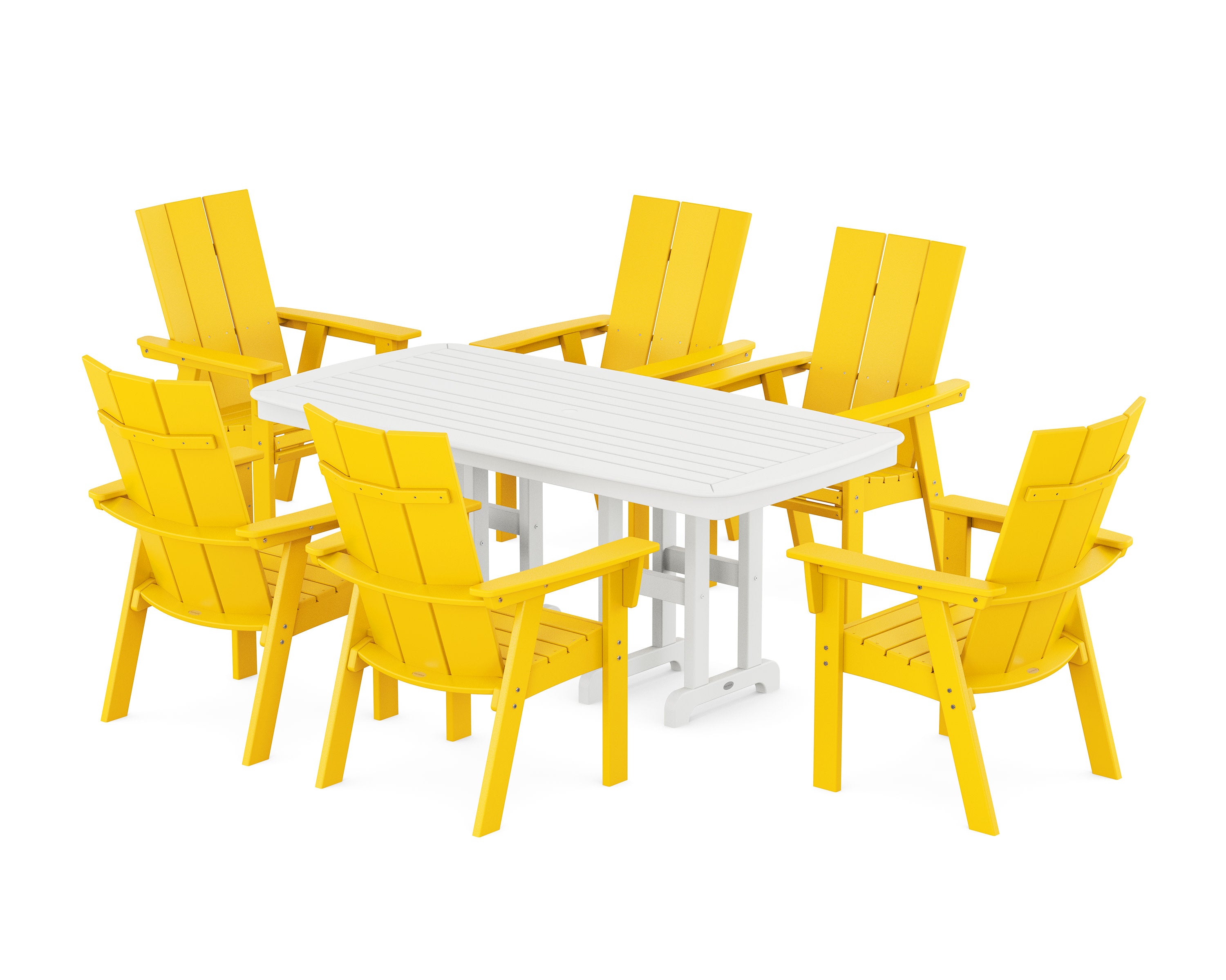 Modern Curveback Adirondack 7-Piece Dining Set in Lemon / White