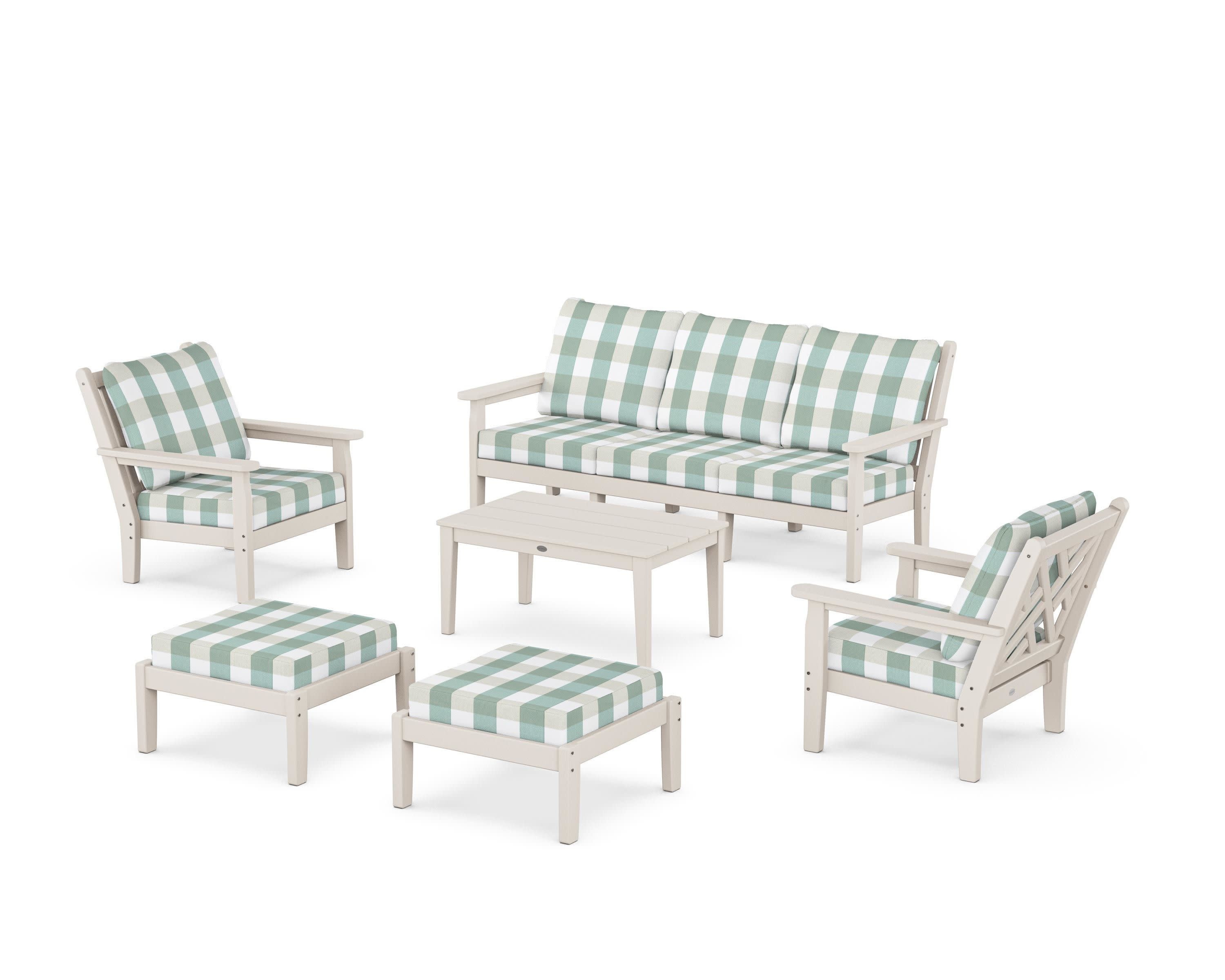 Chippendale 6-Piece Lounge Sofa Set in Sand / Buffalo Plaid Glacier Spa