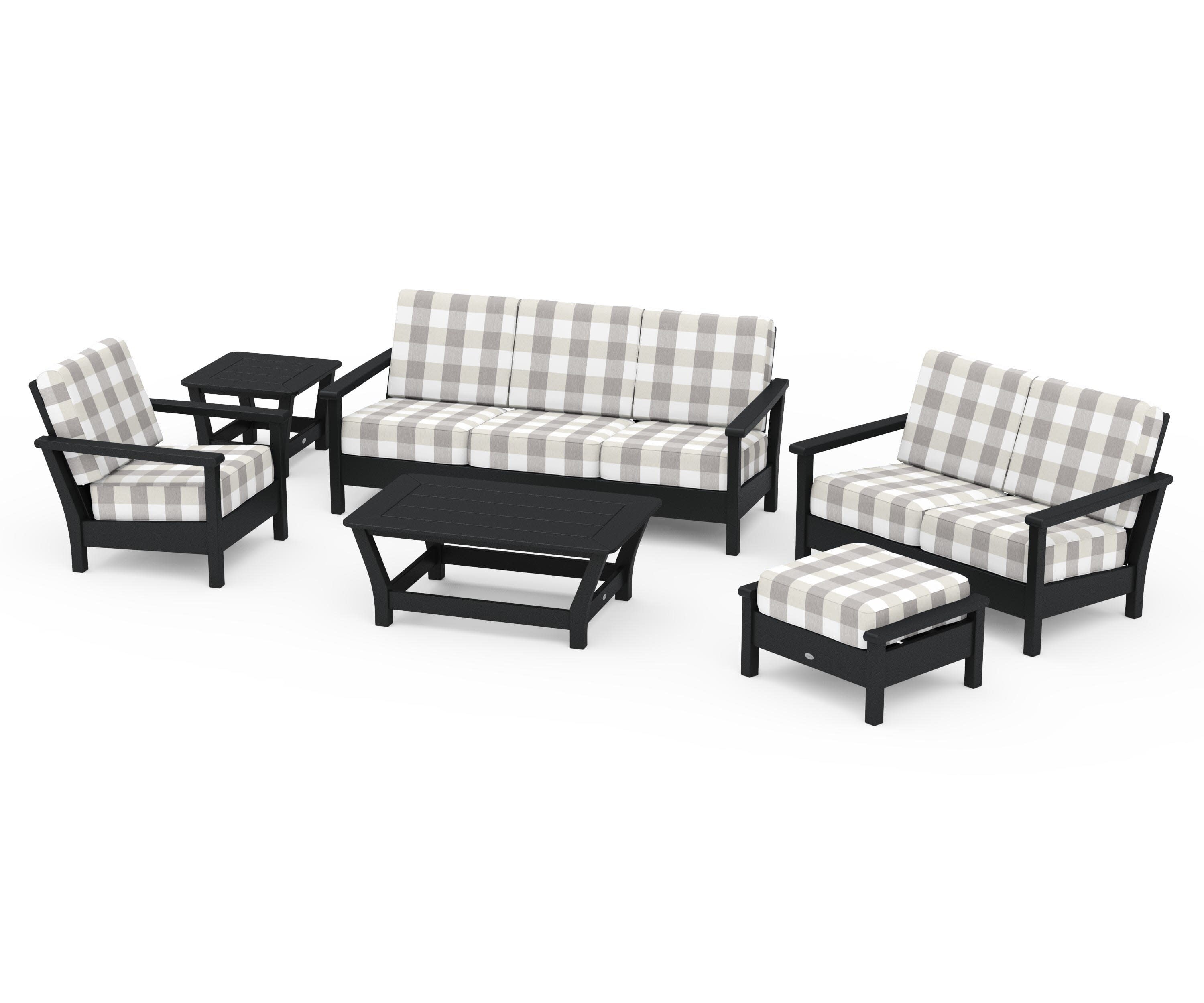 Harbour 6-Piece Outdoor Living Set in Black / Buffalo Plaid Grey Mist
