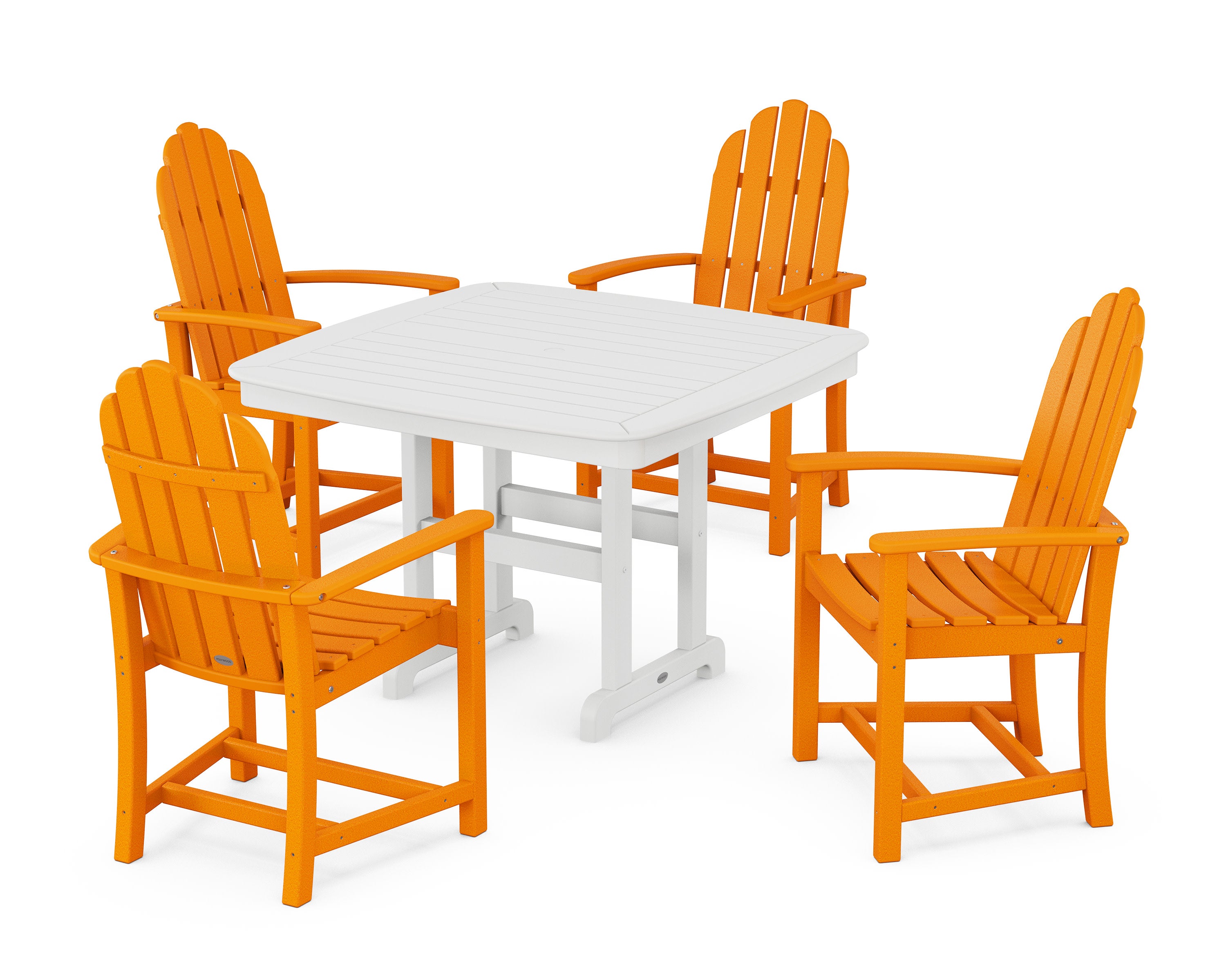 Classic Adirondack 5-Piece Dining Set with Trestle Legs in Tangerine / White