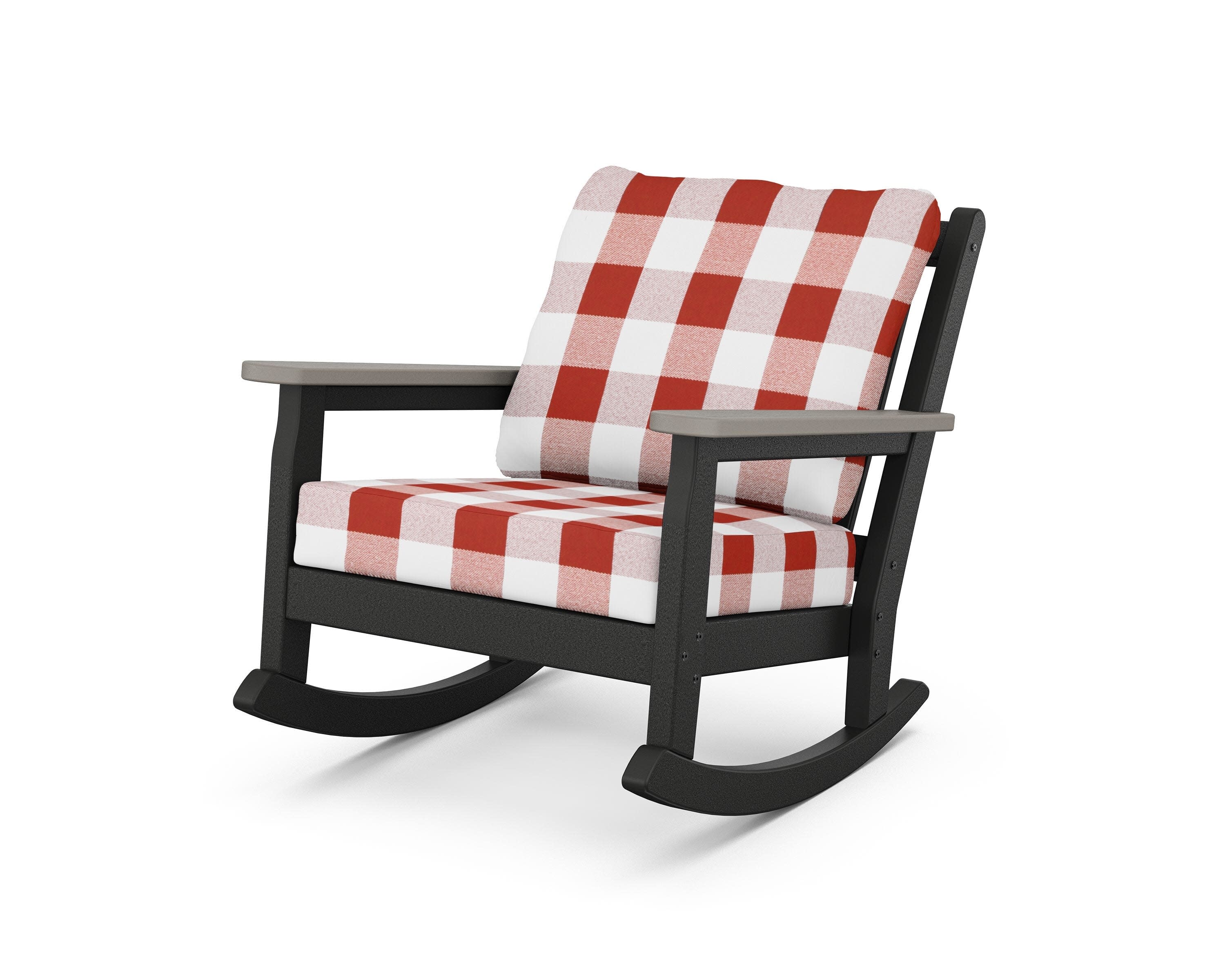 Chippendale Deep Seating Rocking Chair in Black / Driftwood / Buffalo Plaid Crimson