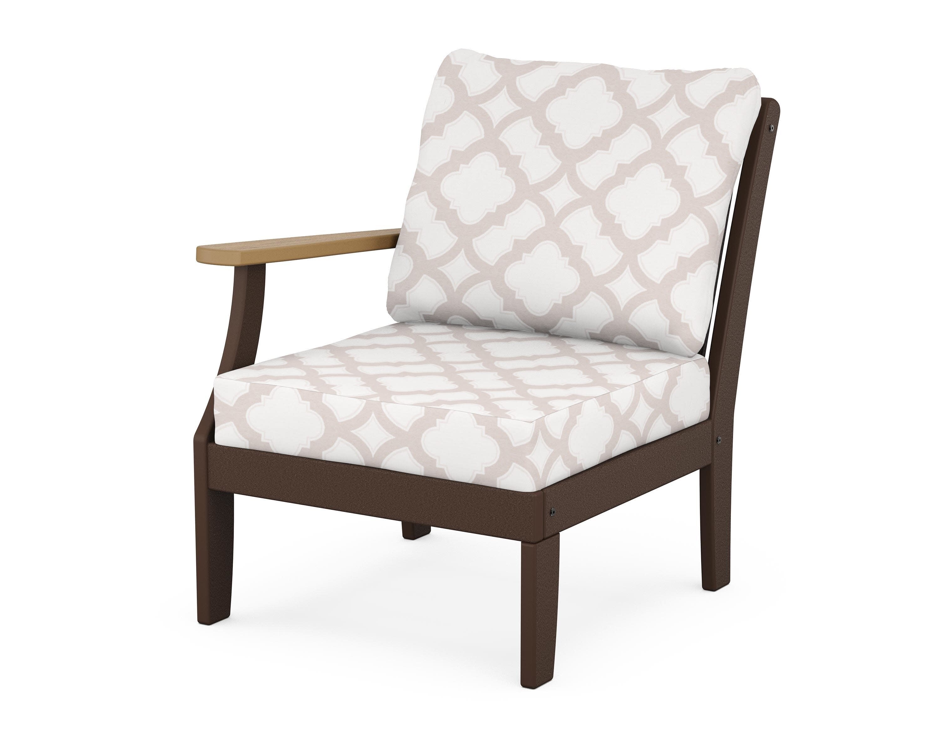 Braxton Modular Left Arm Chair in Mahogany / Natural / Trellis Dune Burlap