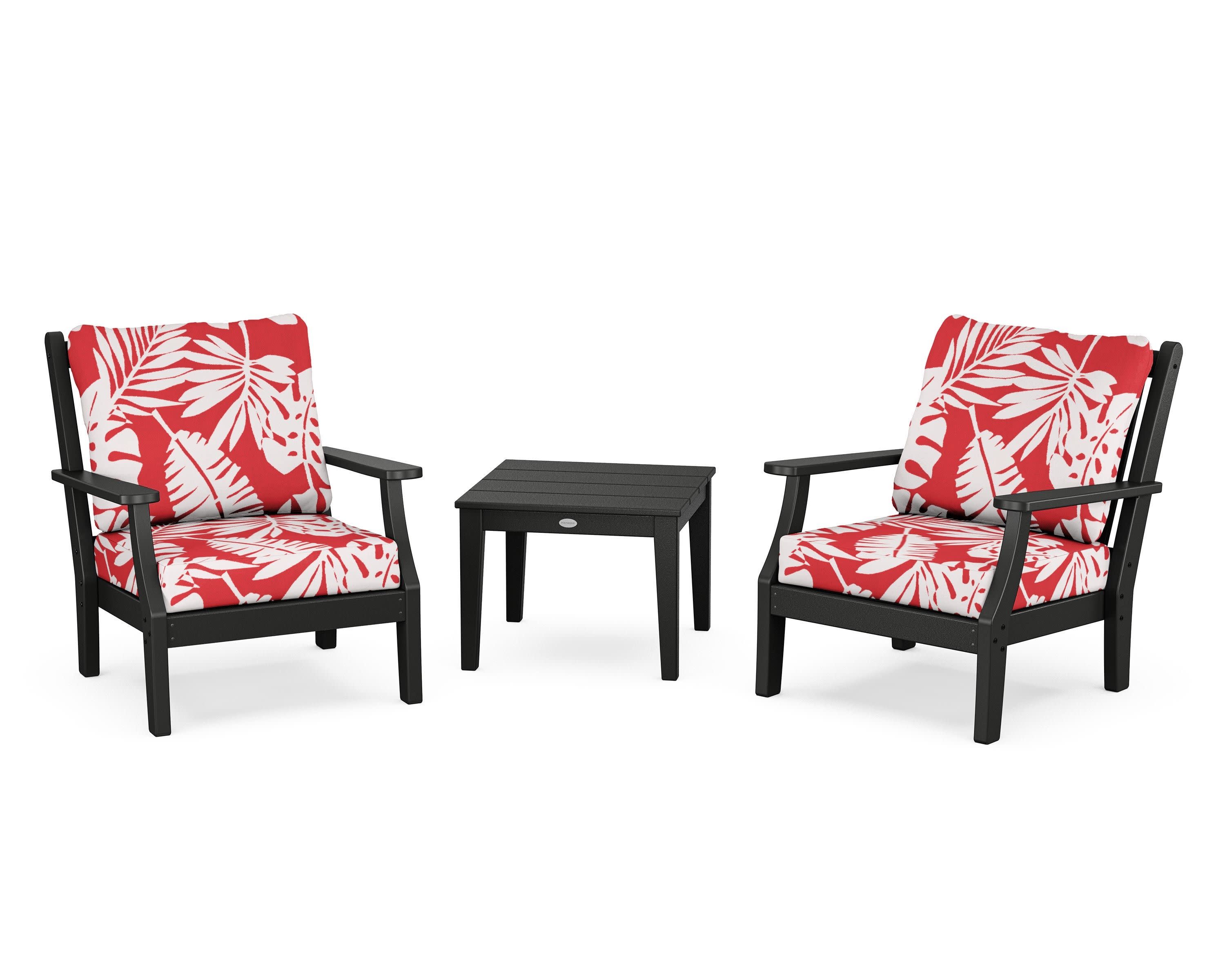 Wovendale 3-Piece Deep Seating Set in Black / Leaf Crimson