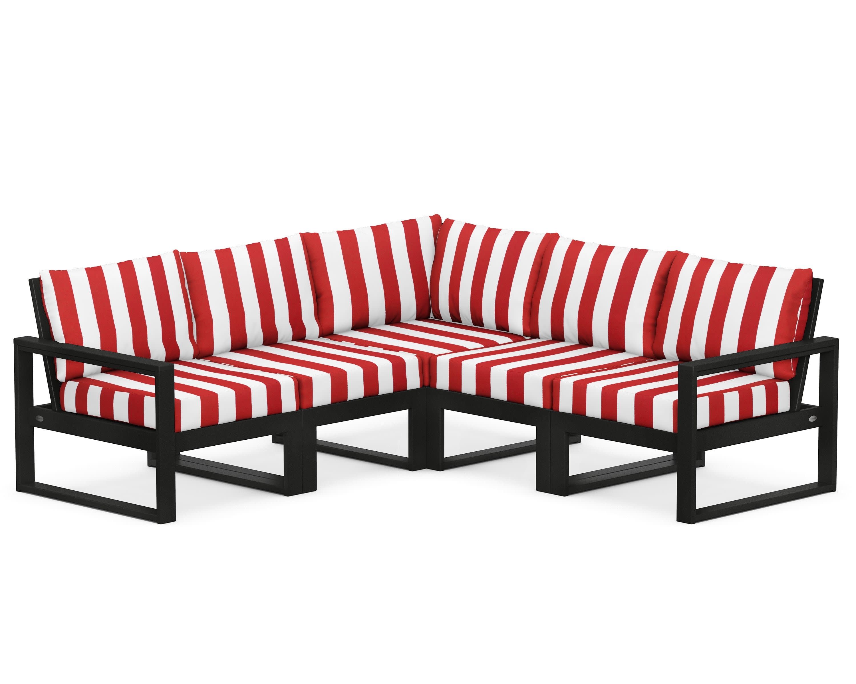 EDGE 5-Piece Modular Deep Seating Set in Black / Cabana Stripe Crimson