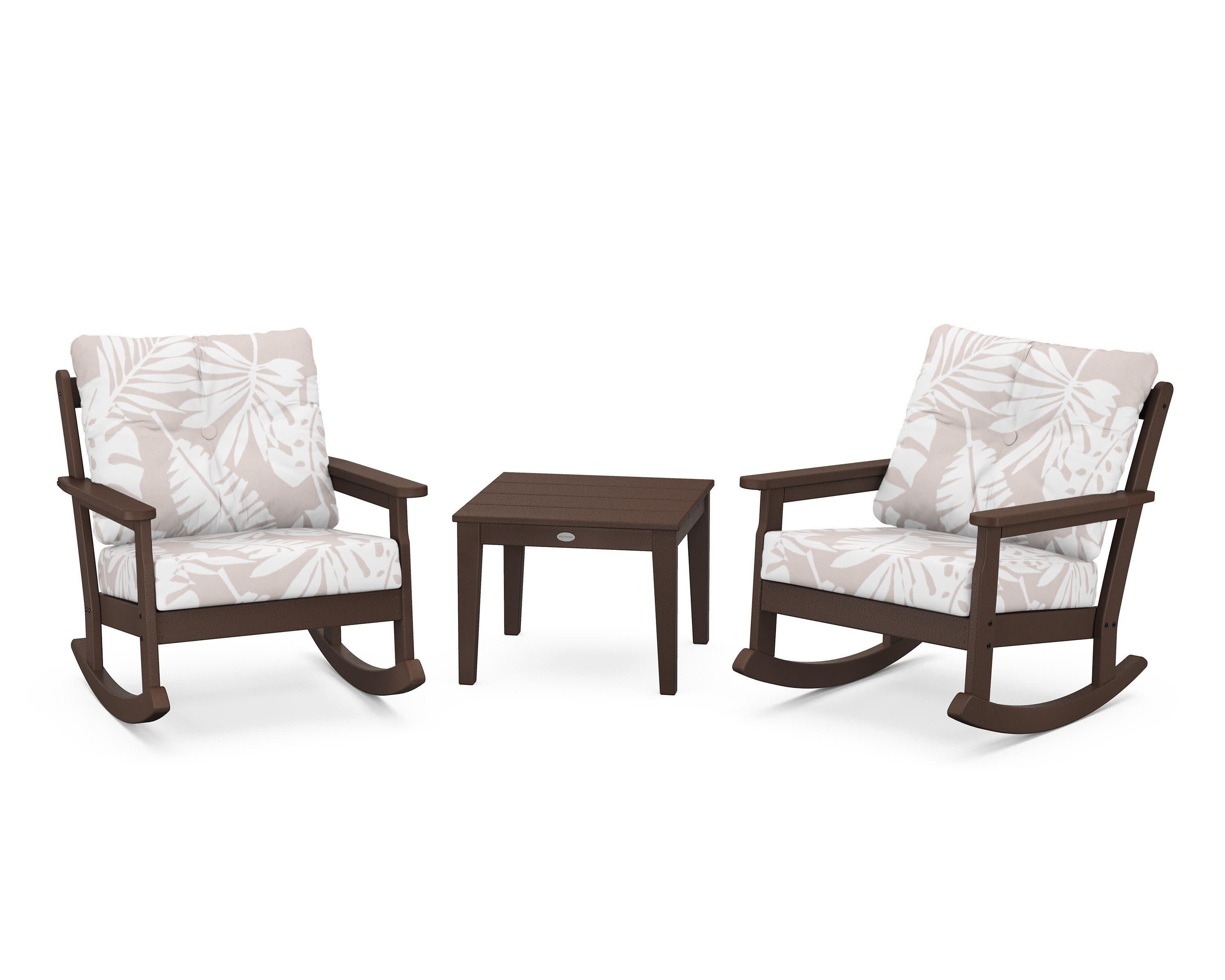 Vineyard 3-Piece Deep Seating Rocker Set in Mahogany / Leaf Dune Burlap