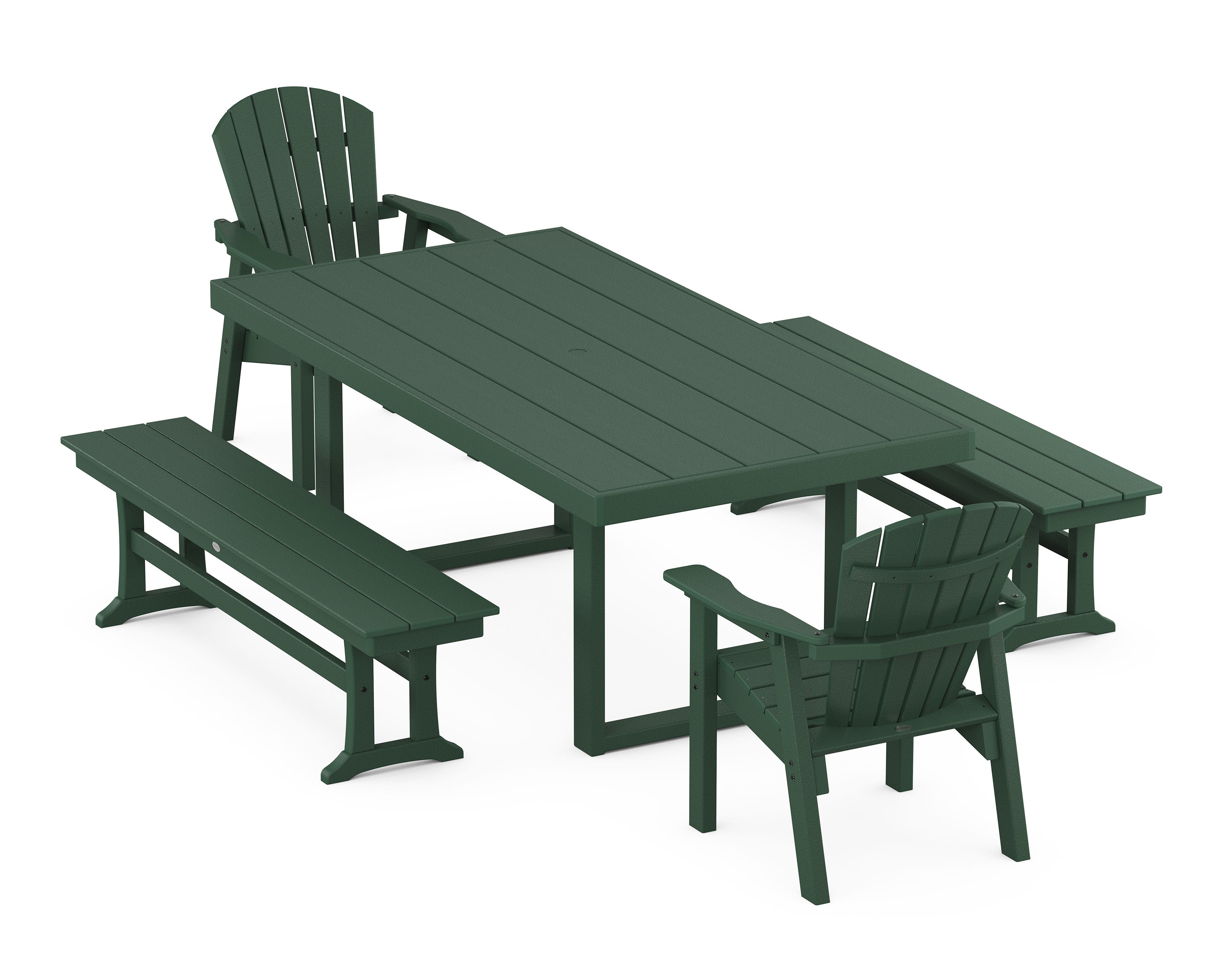 Seashell 5-Piece Dining Set with Benches in Green