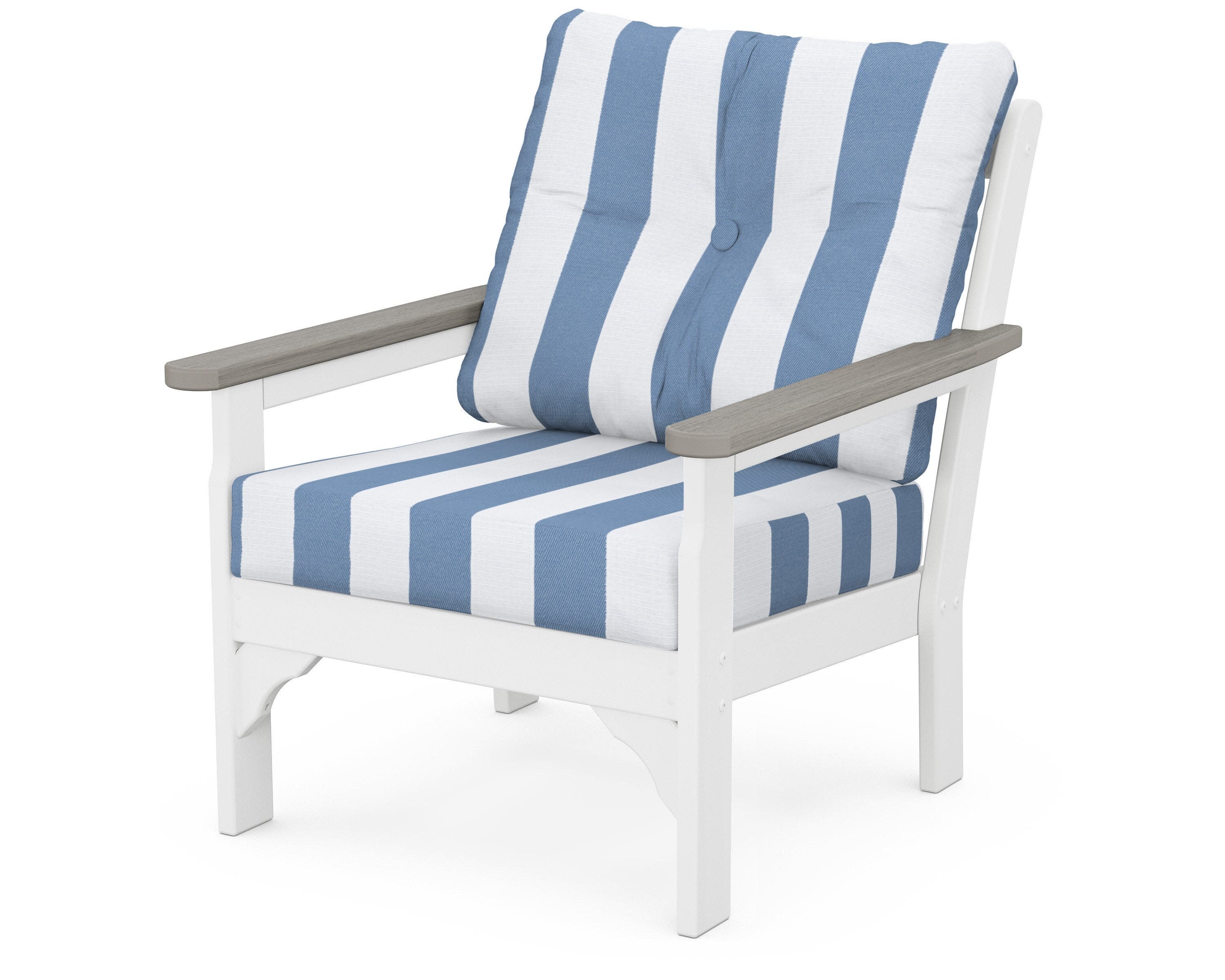 Vineyard Deep Seating Chair in White / Driftwood / Cabana Stripe Sky Blue