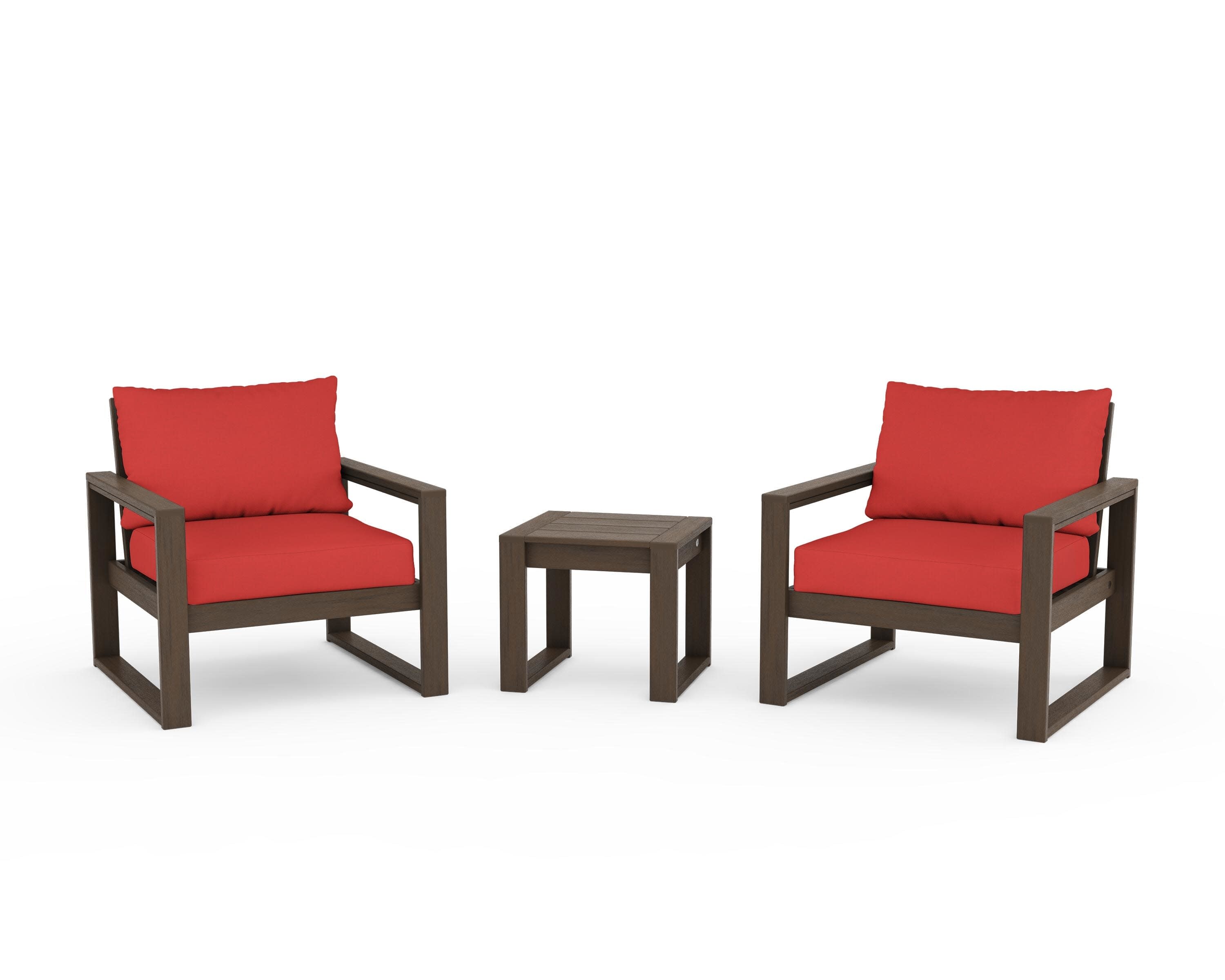 EDGE Sectional 3-Piece Deep Seating Set in Kona / Crimson Linen