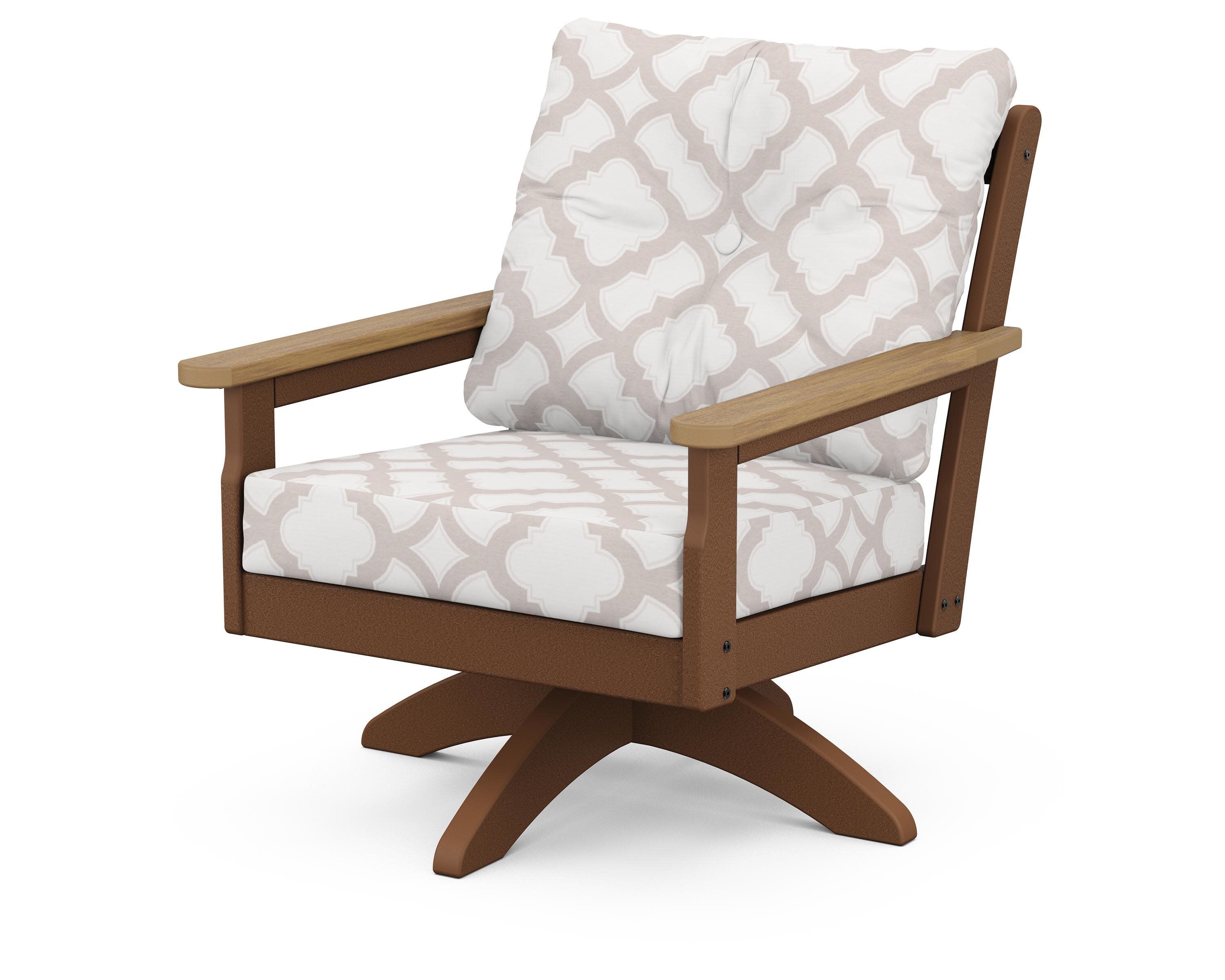 Vineyard Deep Seating Swivel Chair in Teak / Natural / Trellis Dune Burlap