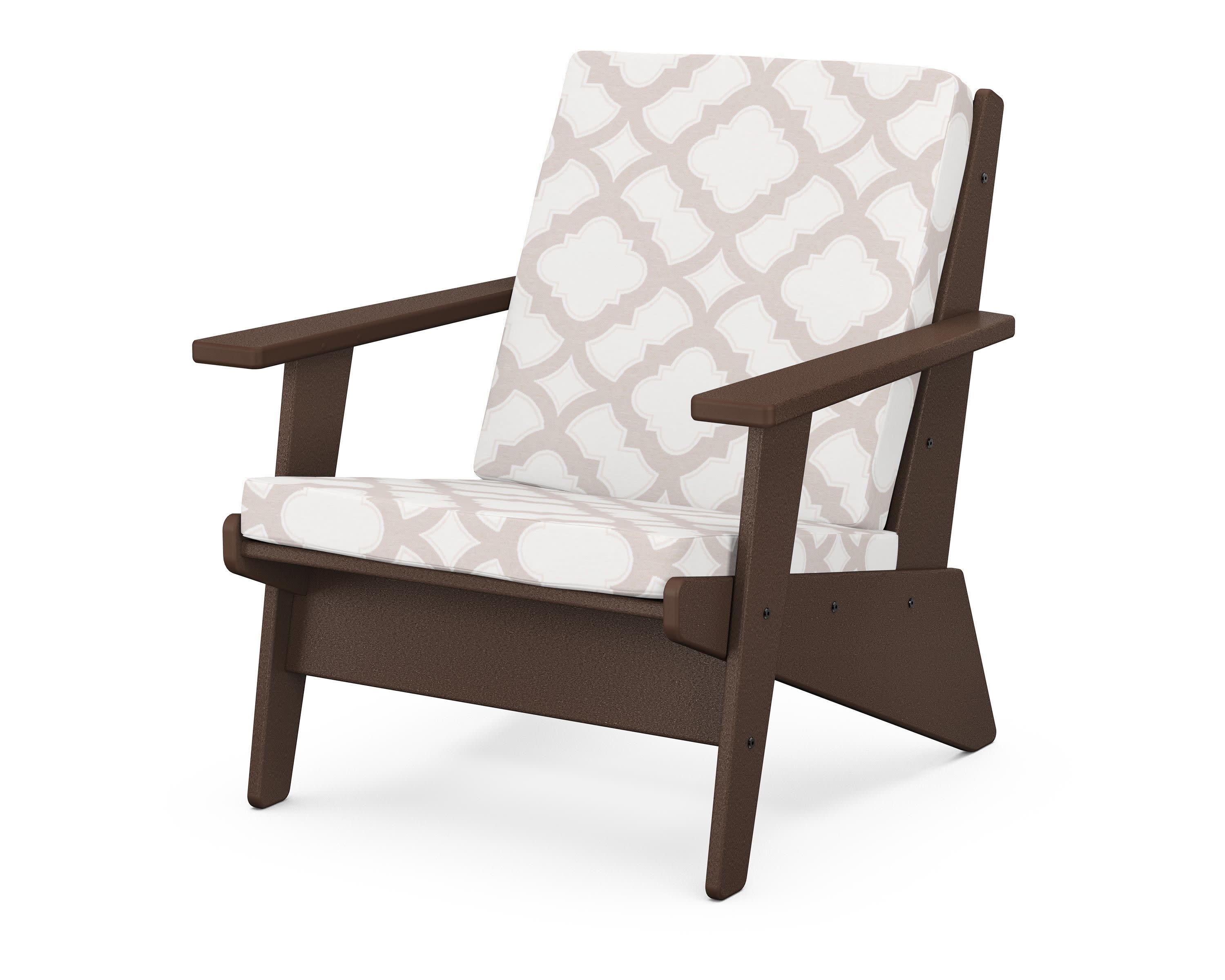 Riviera Modern Lounge Chair in Mahogany / Trellis Dune Burlap