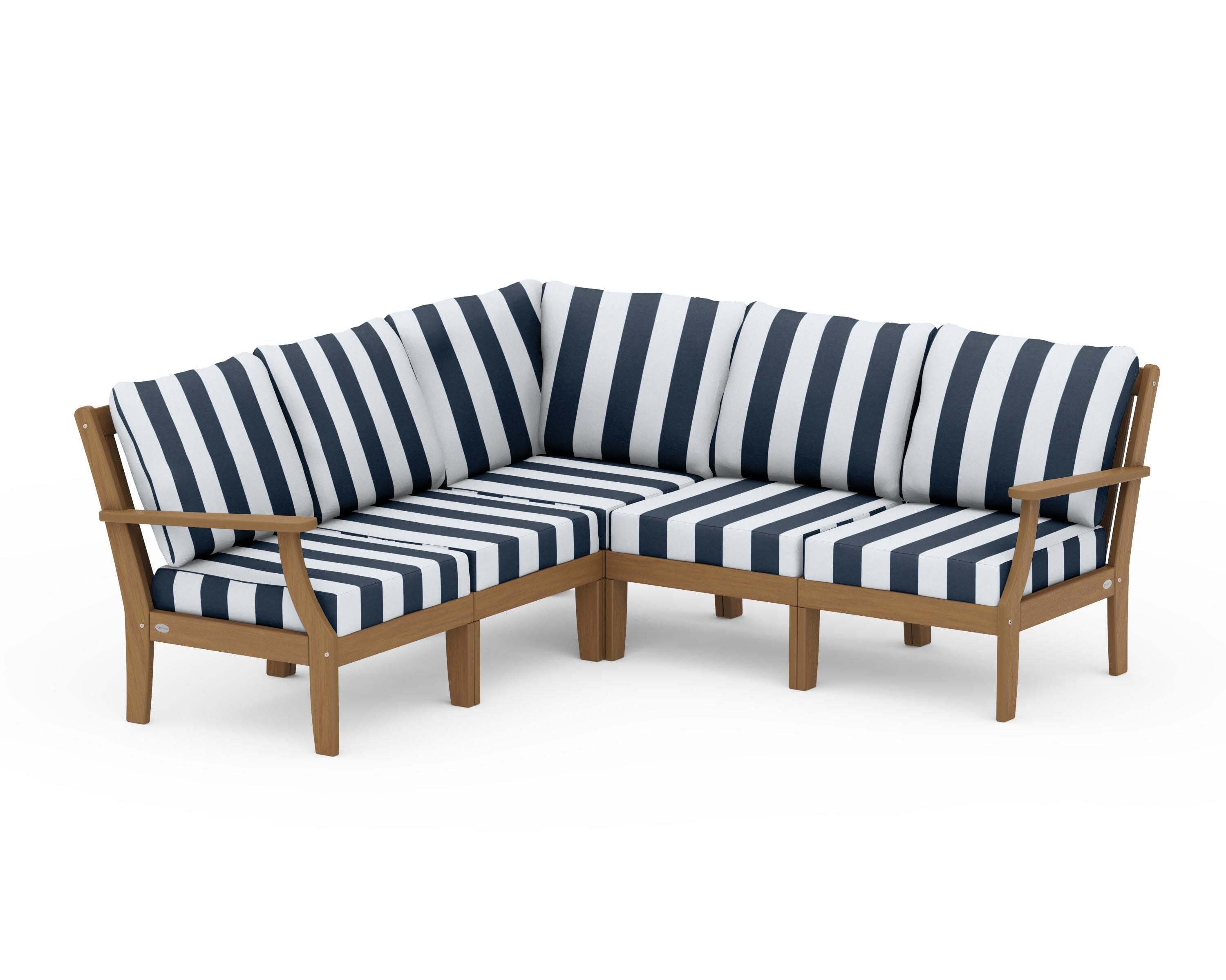 Braxton Modular 5-Piece Deep Seating Set in Natural / Cabana Stripe Marine Indigo