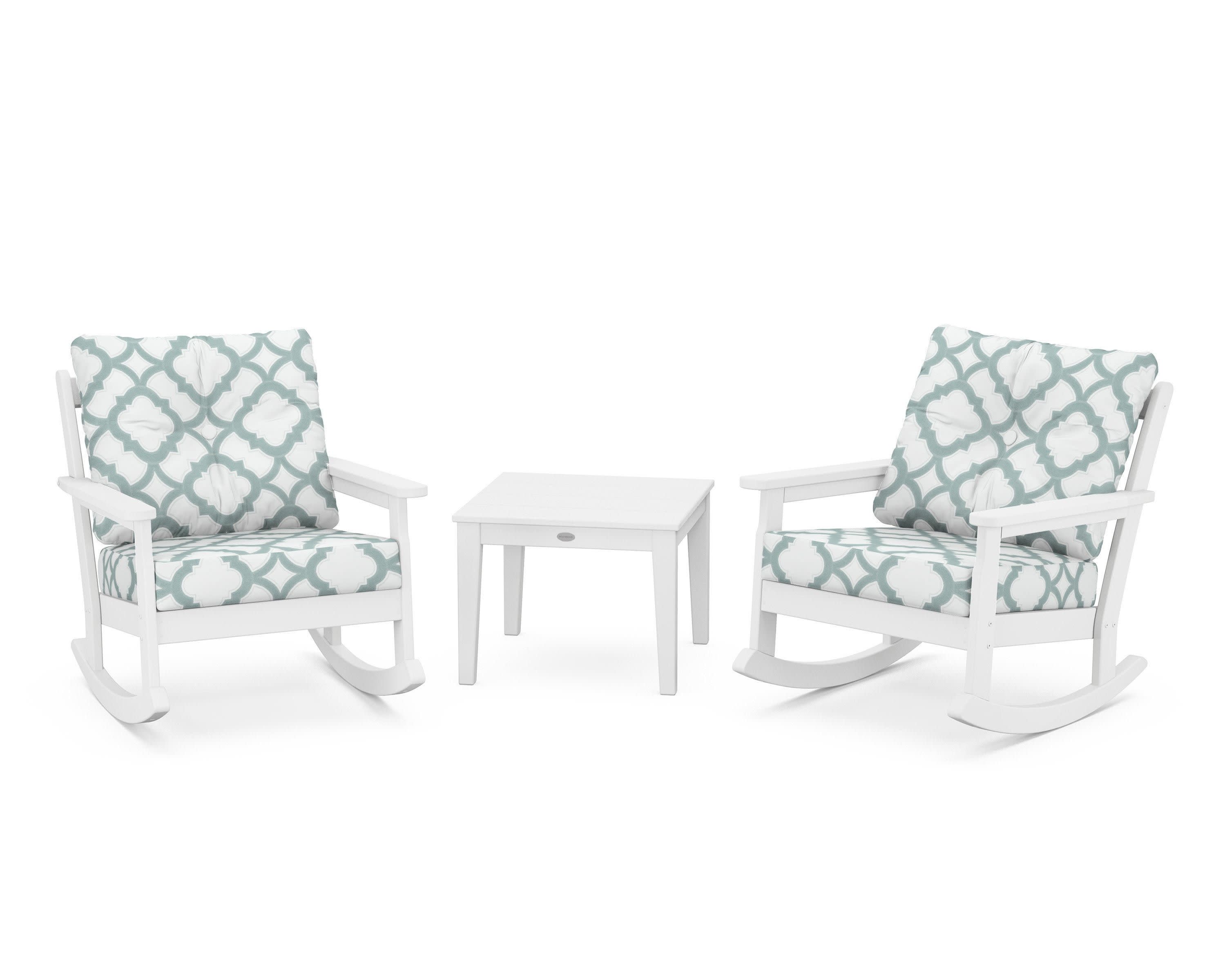 Vineyard 3-Piece Deep Seating Rocker Set in White / Trellis Glacier Spa