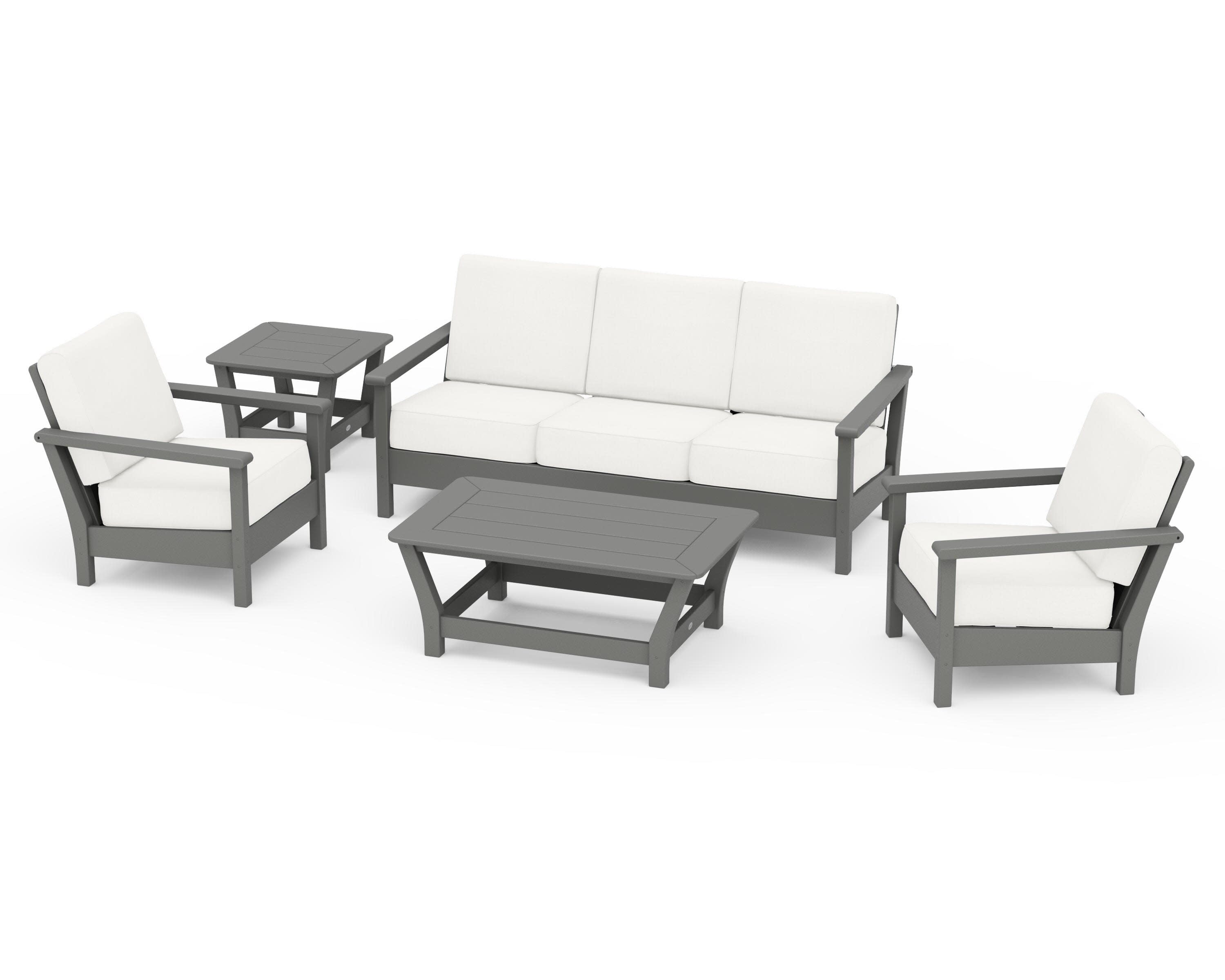 Harbour 5-Piece Deep Seating Set in Slate Grey / Natural Linen
