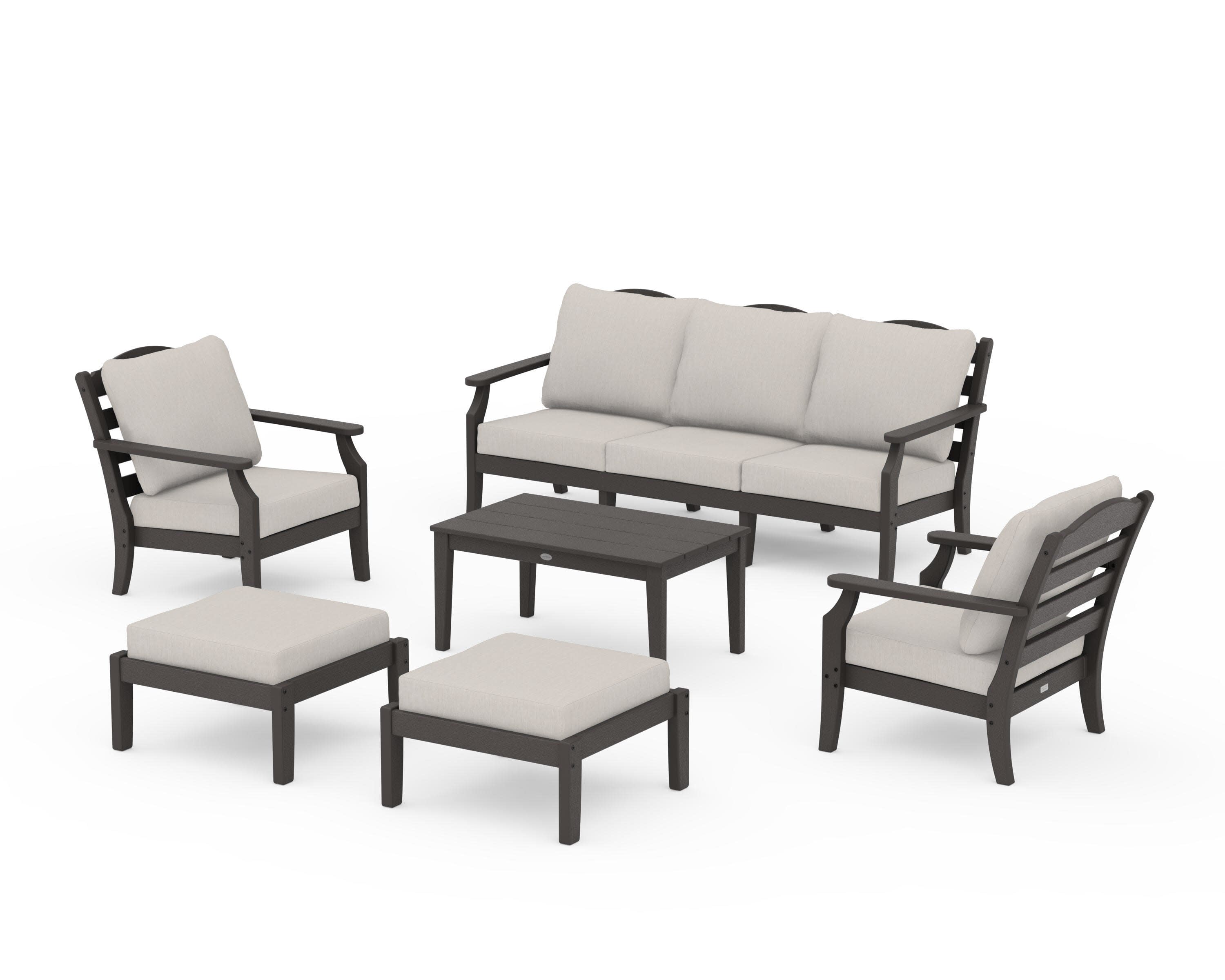 Savannah 6-Piece Lounge Sofa Set in Vintage Coffee / Cast Ash