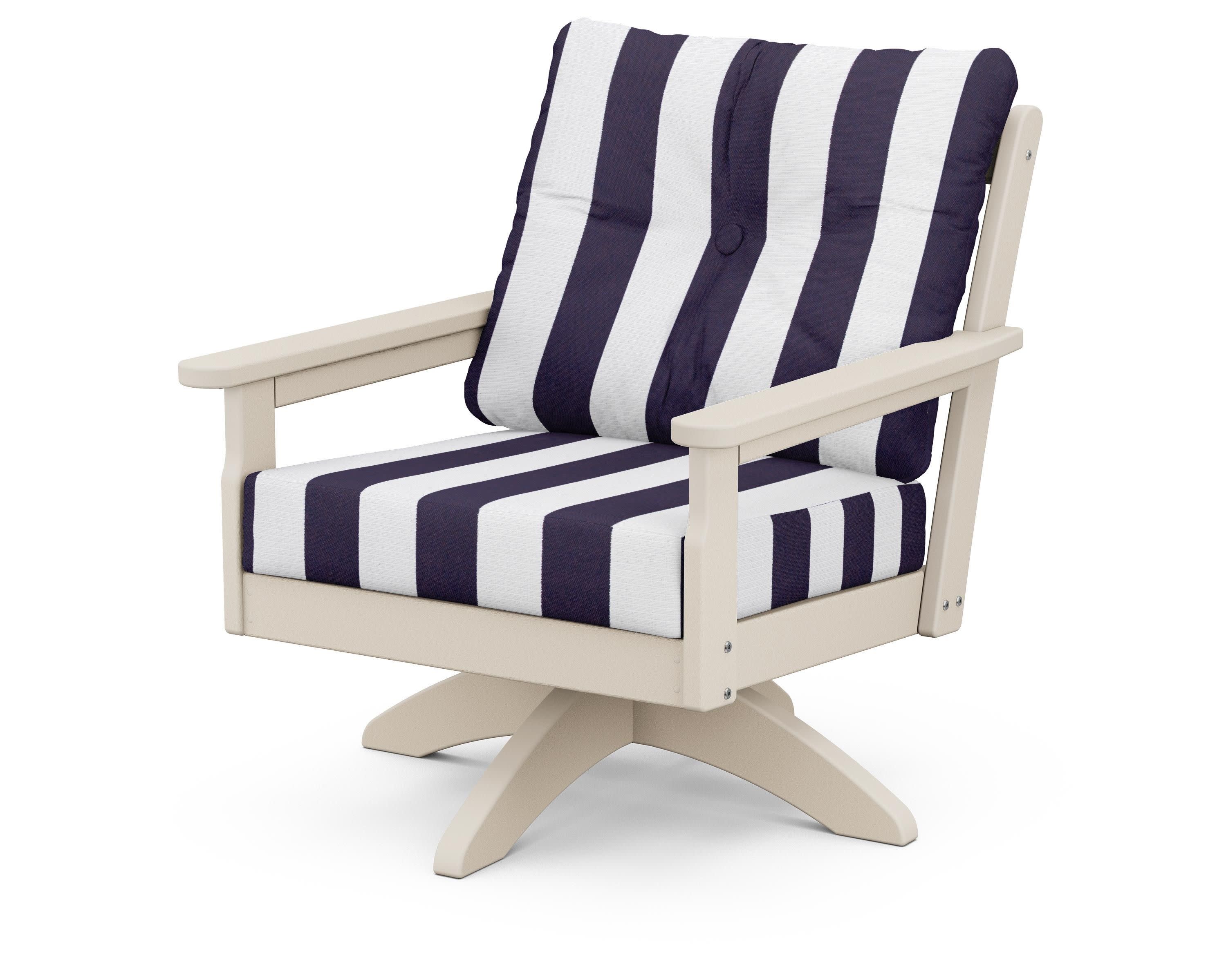 Vineyard Deep Seating Swivel Chair in Sand / Cabana Stripe Navy