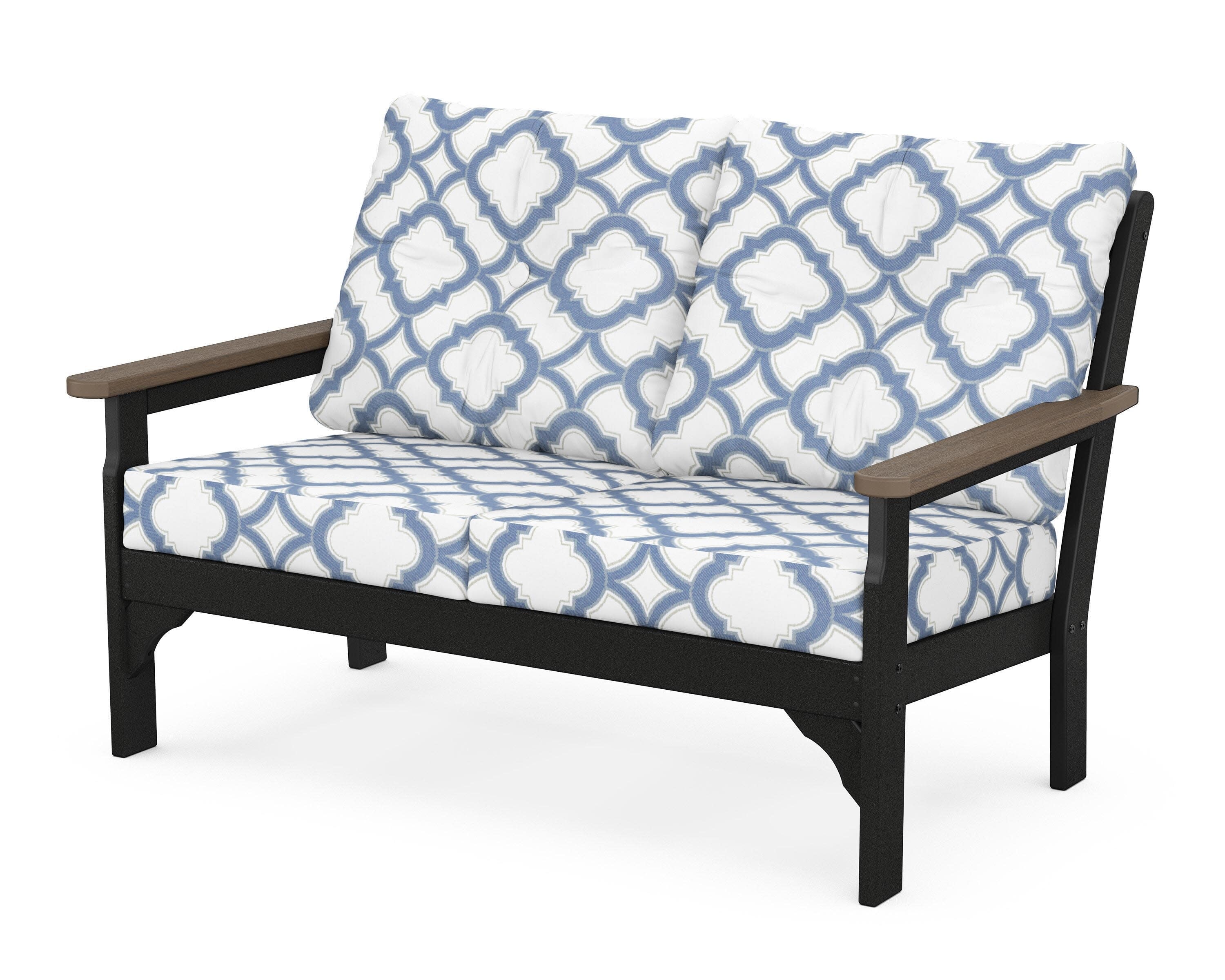 Vineyard Deep Seating Loveseat in Black / Kona / Trellis Sky Blue