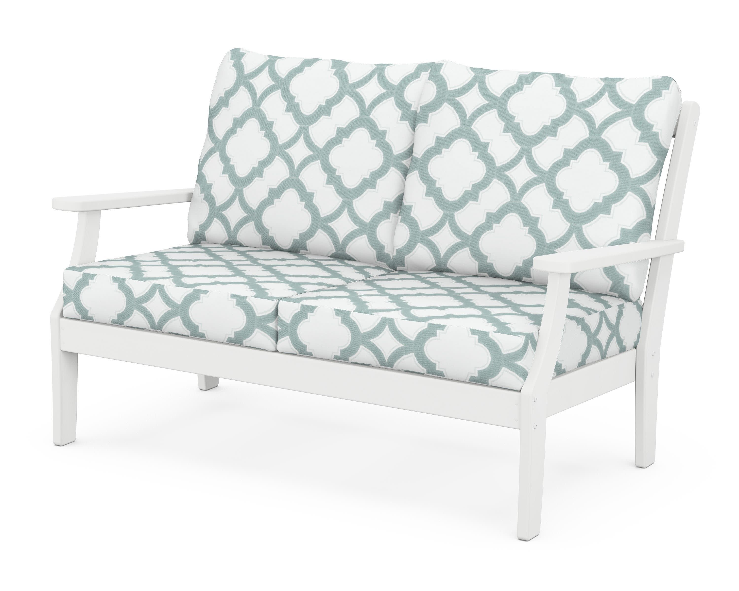 Braxton Deep Seating Loveseat in White / Trellis Glacier Spa