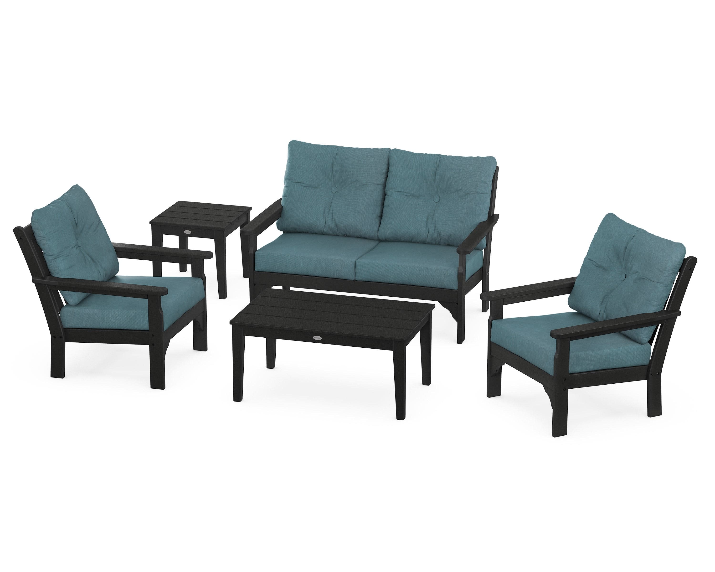 Vineyard 5-Piece Deep Seating Set in Black / Ocean Teal