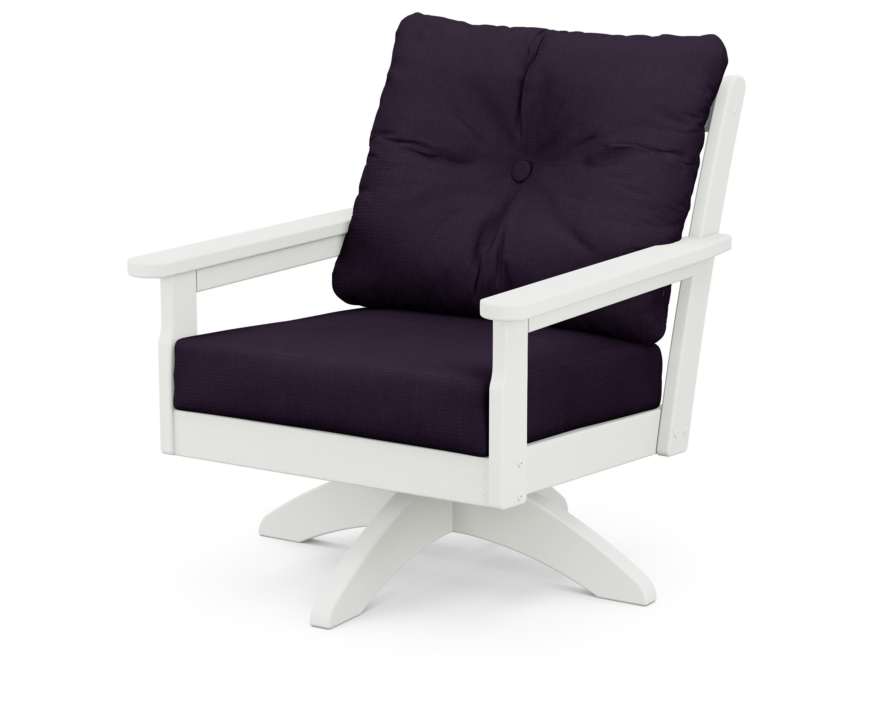 Vineyard Deep Seating Swivel Chair in Vintage White / Navy Linen