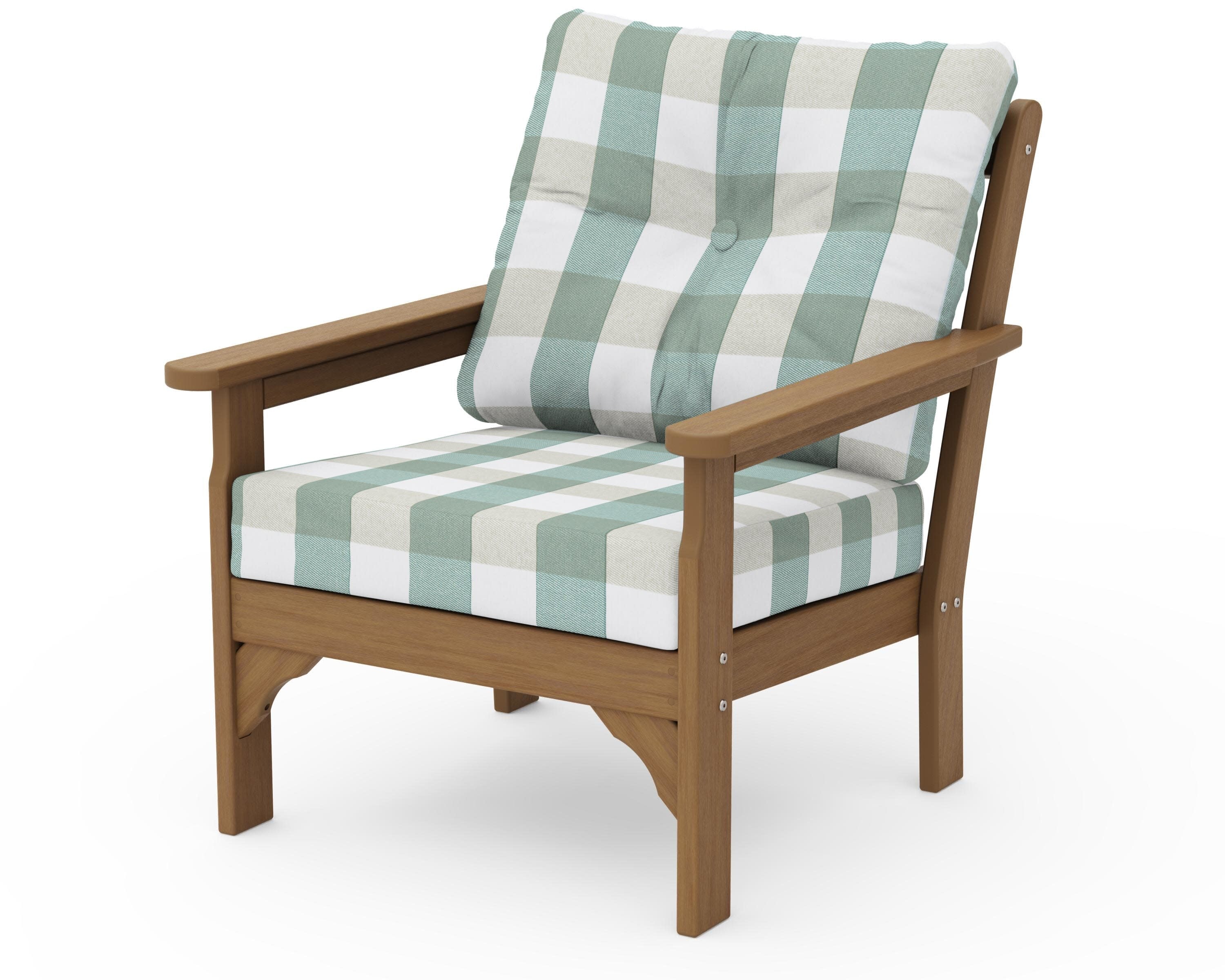 Vineyard Deep Seating Chair in Natural / Buffalo Plaid Glacier Spa