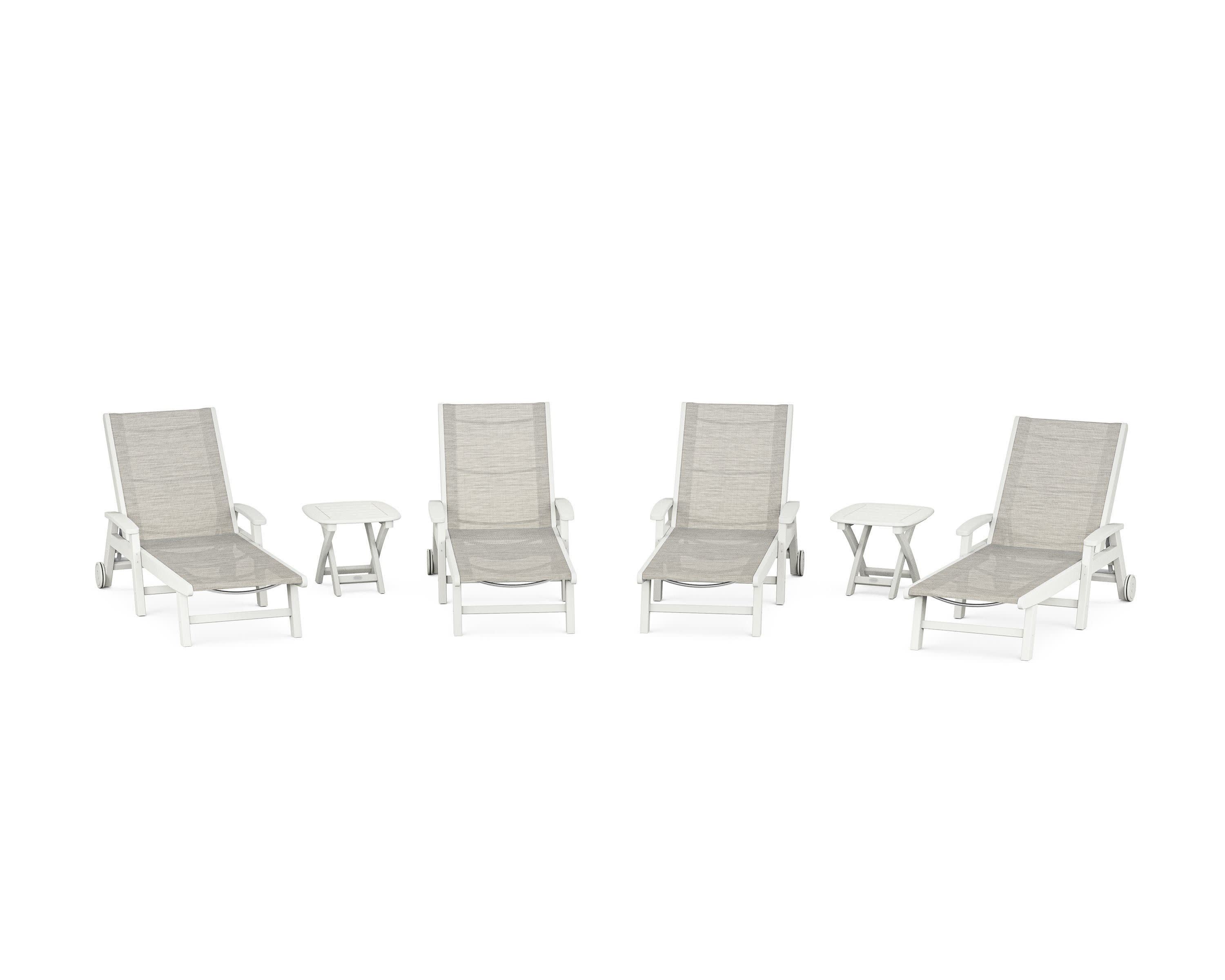 Coastal Chaise 6-Piece Set with Wheels in Vintage White / Birch Sling