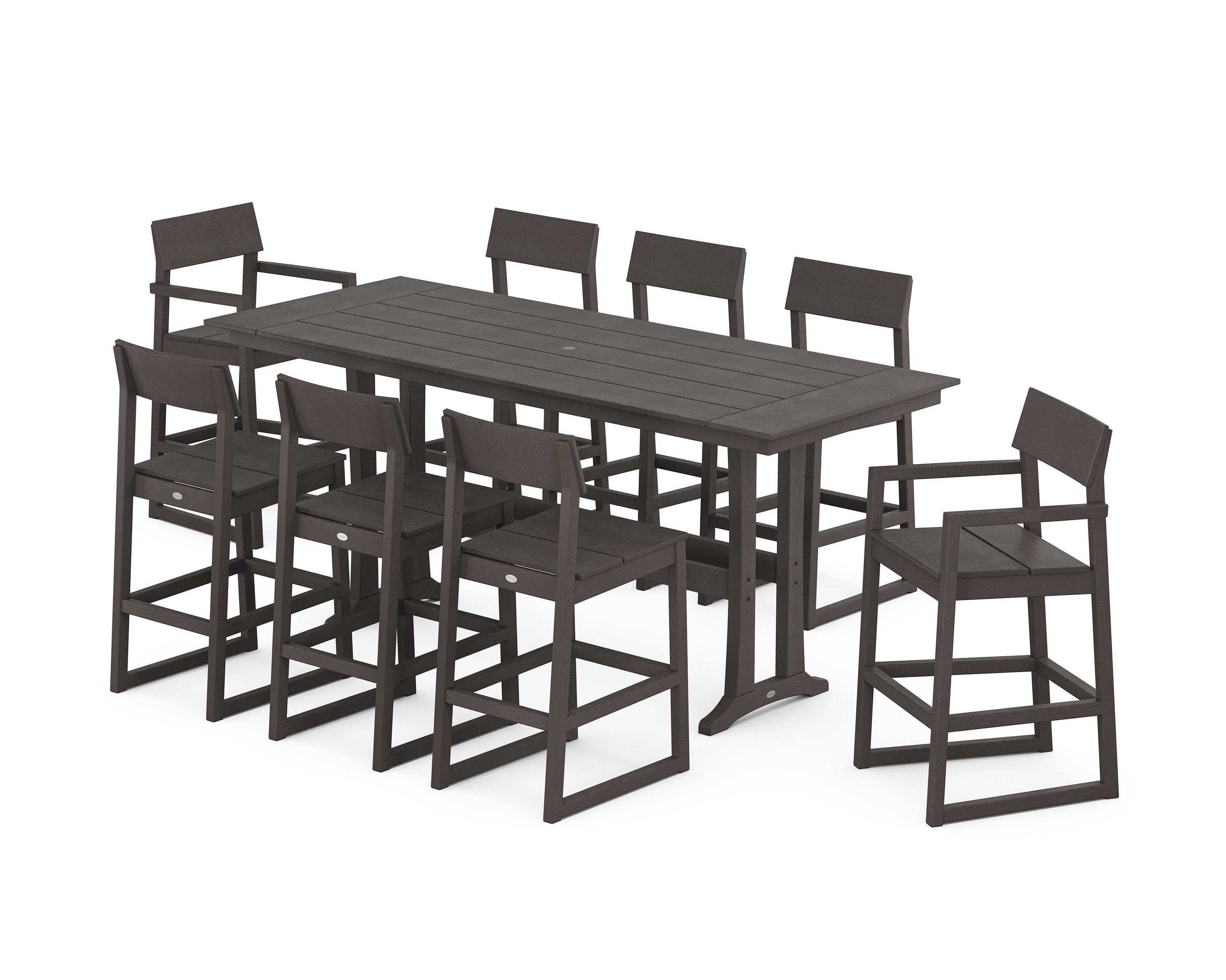 EDGE 9-Piece Farmhouse Bar Set with Trestle Legs in Vintage Coffee