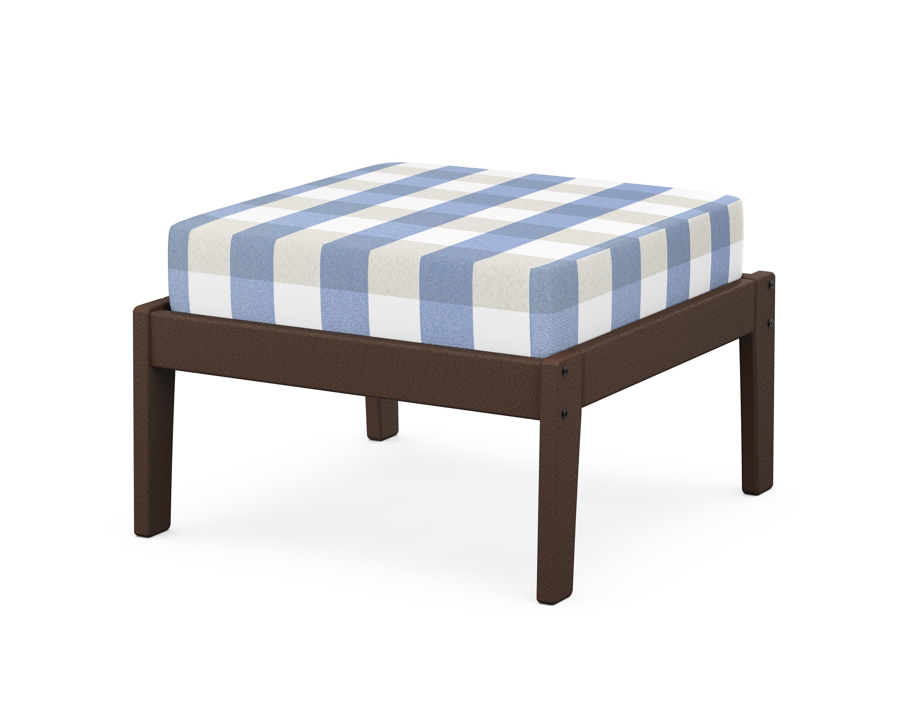 Deep Seating Ottoman in Mahogany / Buffalo Plaid Sky Blue