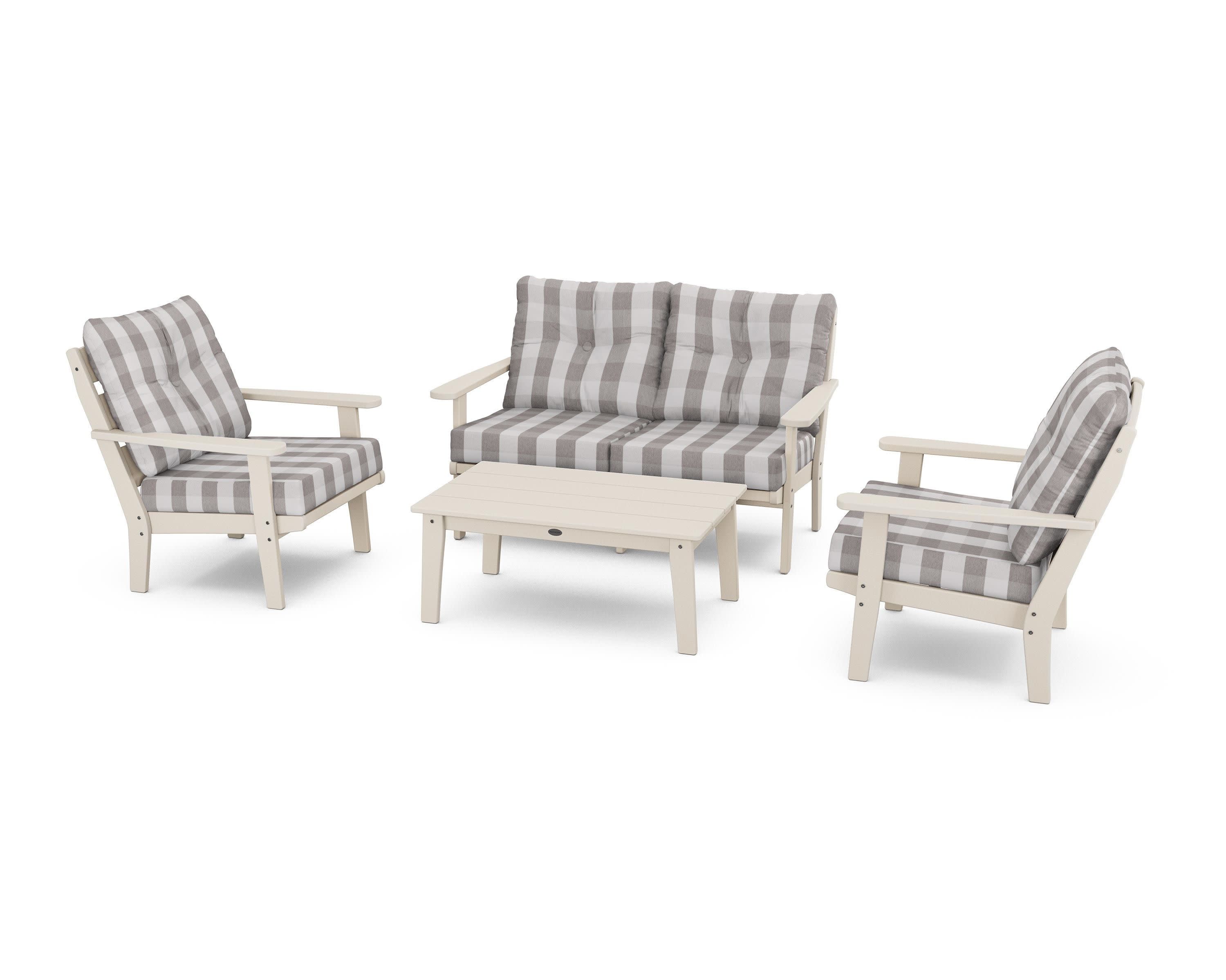 Lakeside 4-Piece Deep Seating Set in Sand / Buffalo Plaid Grey Mist