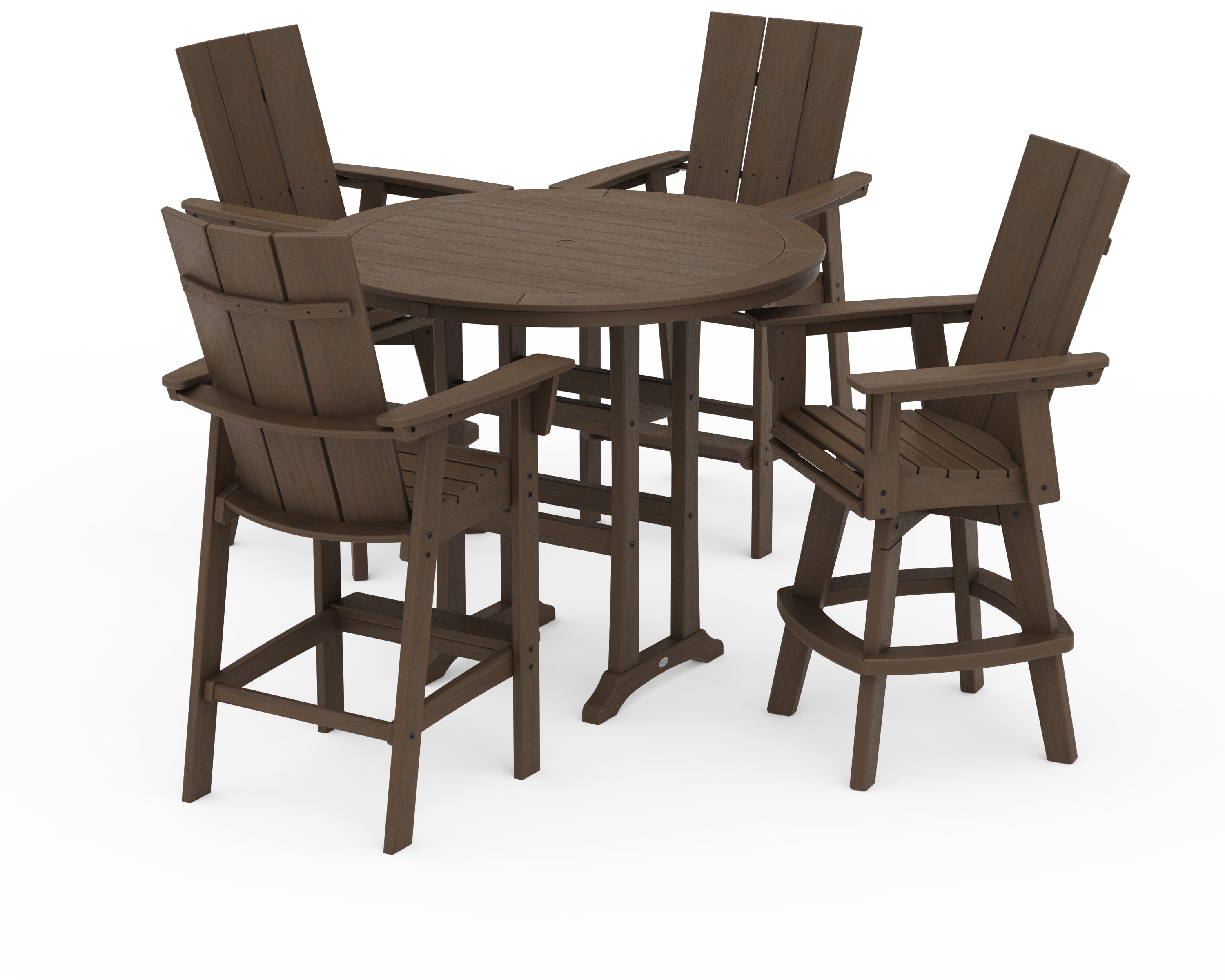 Modern Adirondack 5-Piece Nautical Trestle Round Bar Set with Swivels in Kona
