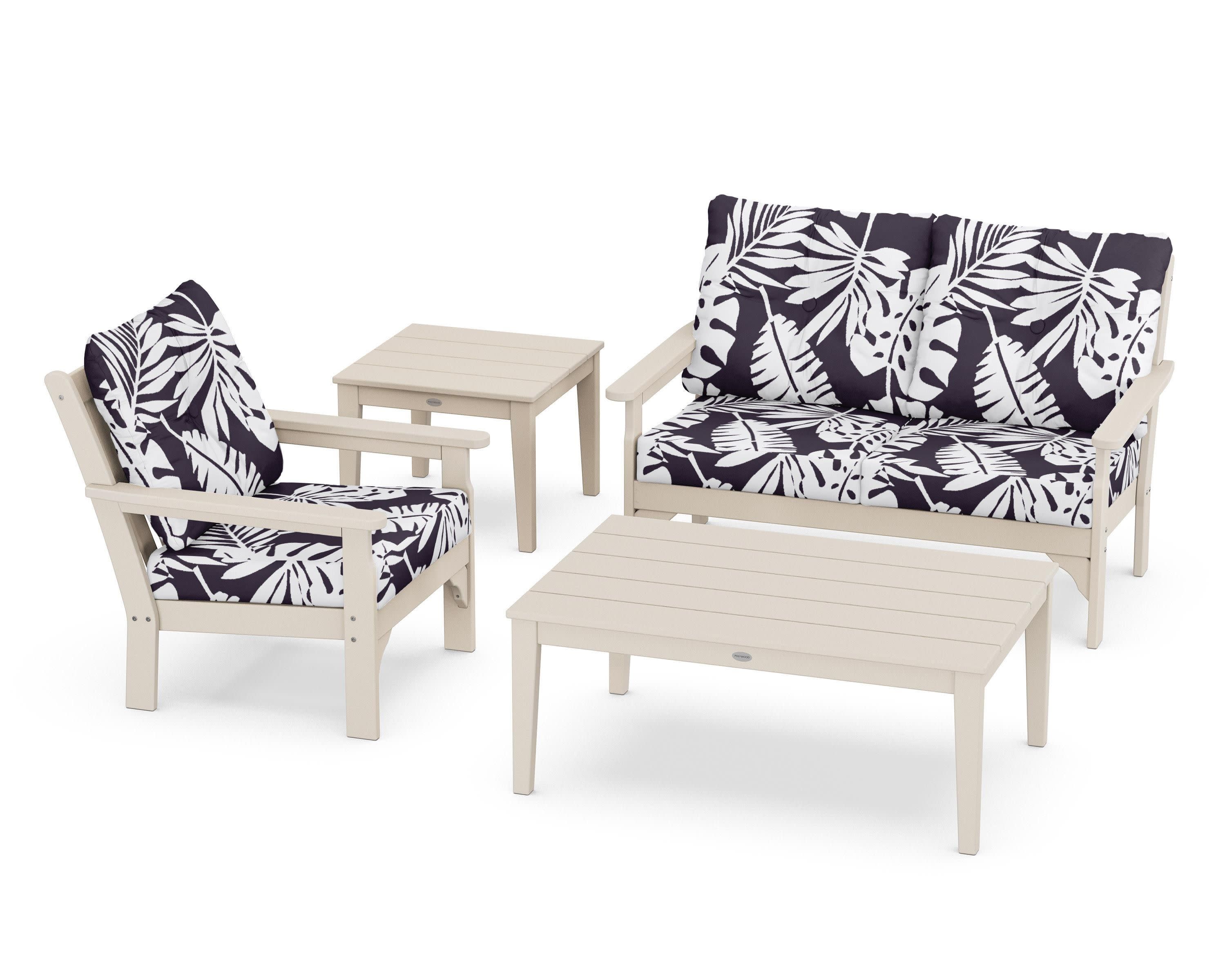 Vineyard 4-Piece Deep Seating Set in Sand / Leaf Navy
