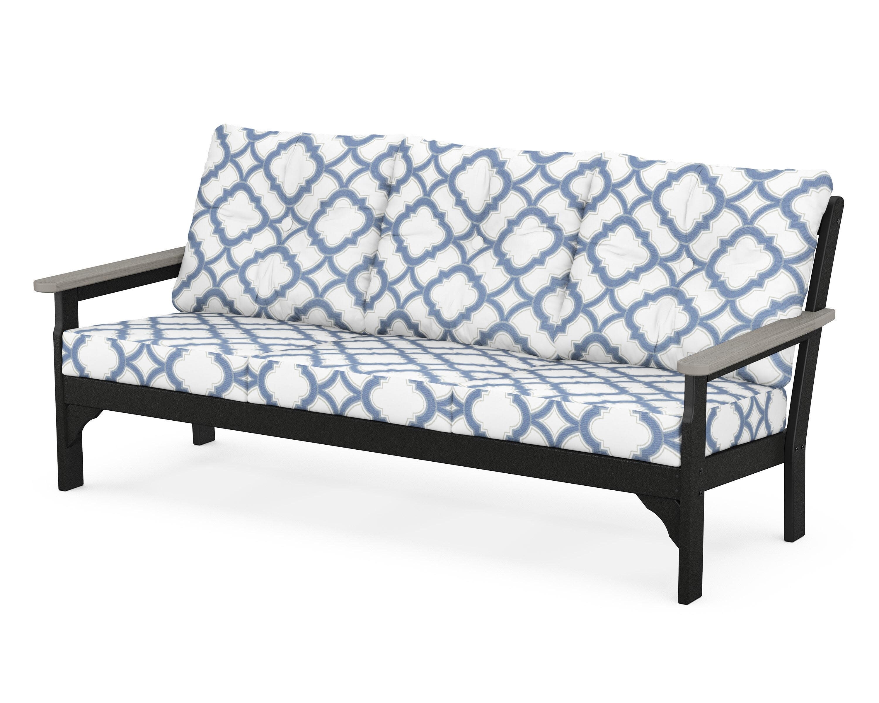 Vineyard Deep Seating Sofa in Black / Driftwood / Trellis Sky Blue