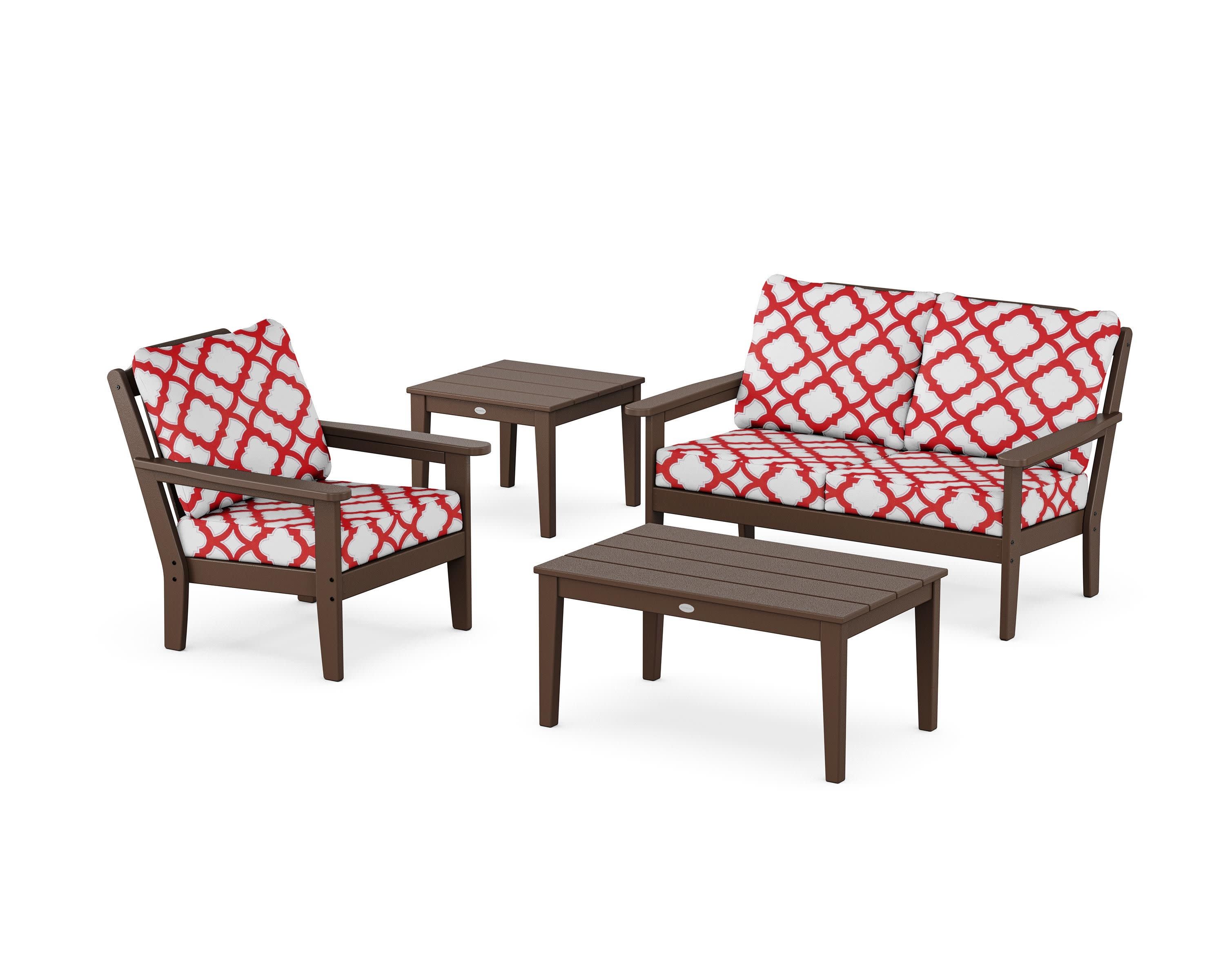 Wovendale 4-Piece Deep Seating Set in Mahogany / Trellis Crimson