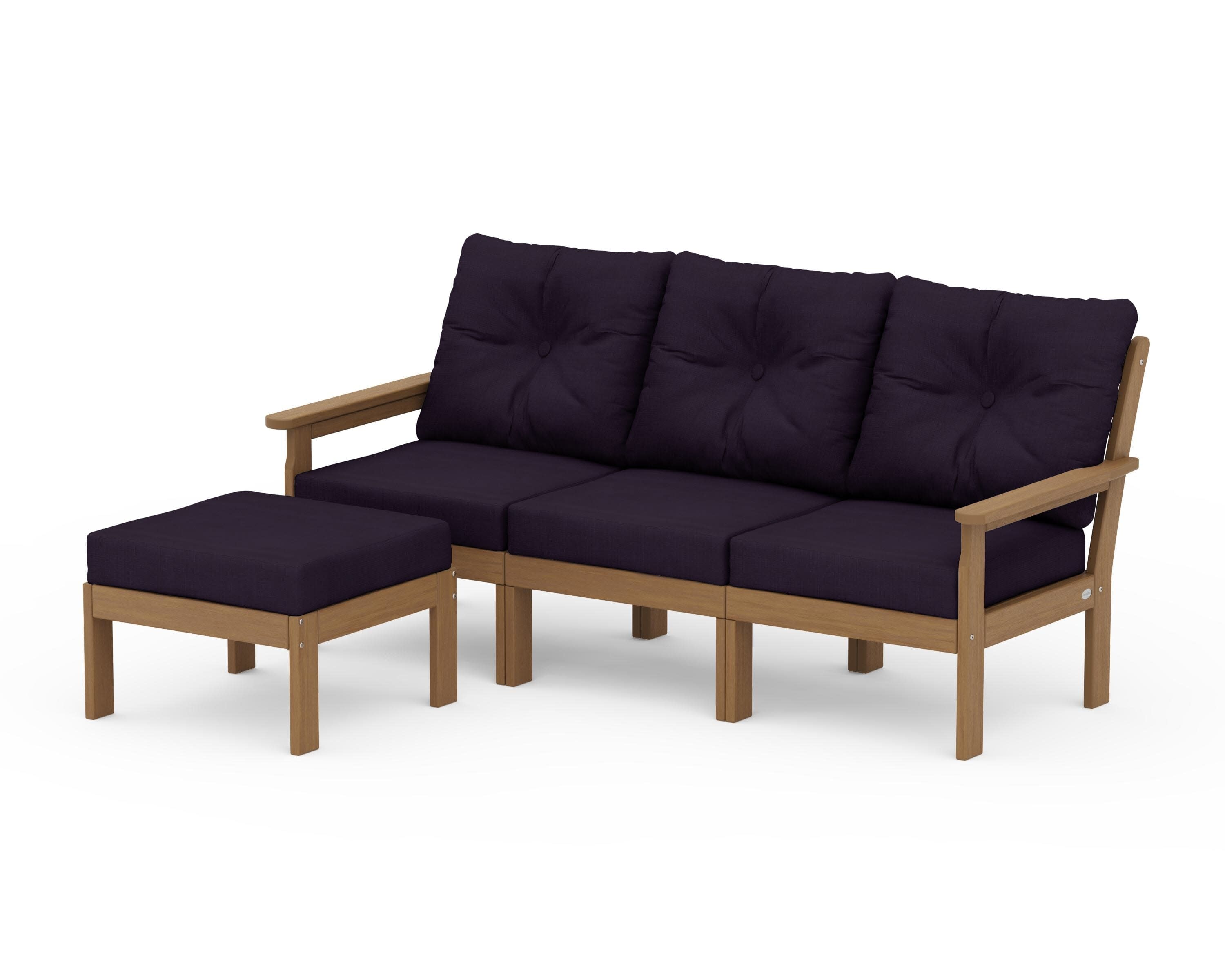 Vineyard 4-Piece Sectional with Ottoman in Natural / Navy Linen