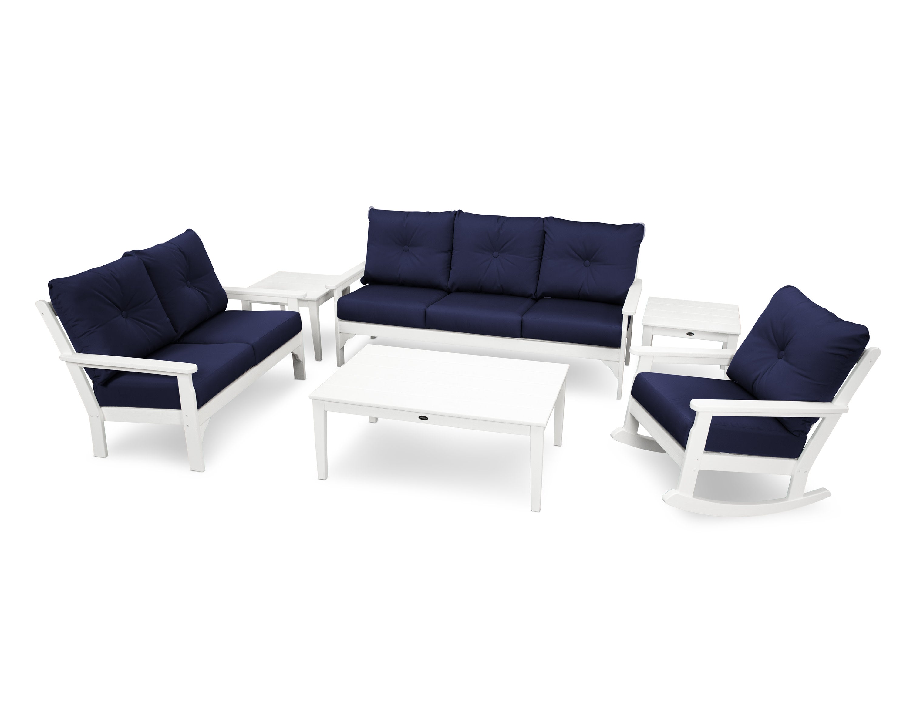 Vineyard 6-Piece Deep Seating Set in White / Navy
