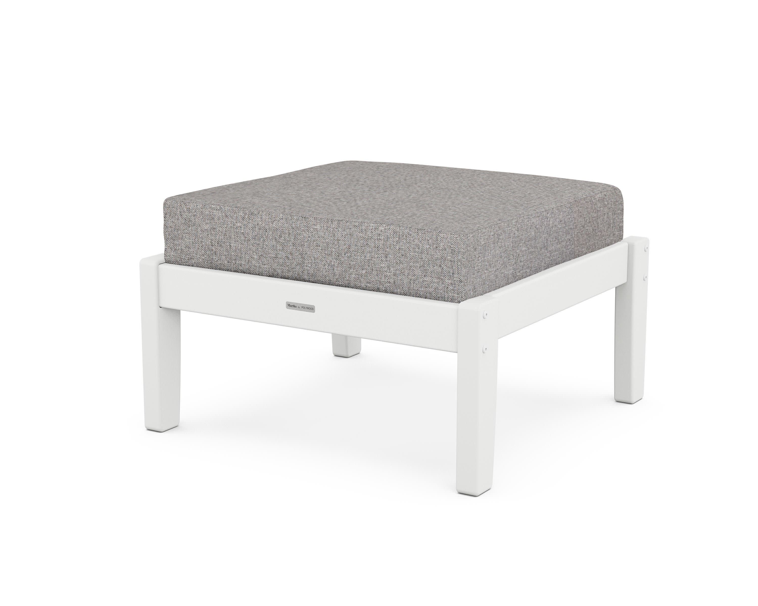 Chinoiserie Deep Seating Ottoman in White / Grey Mist