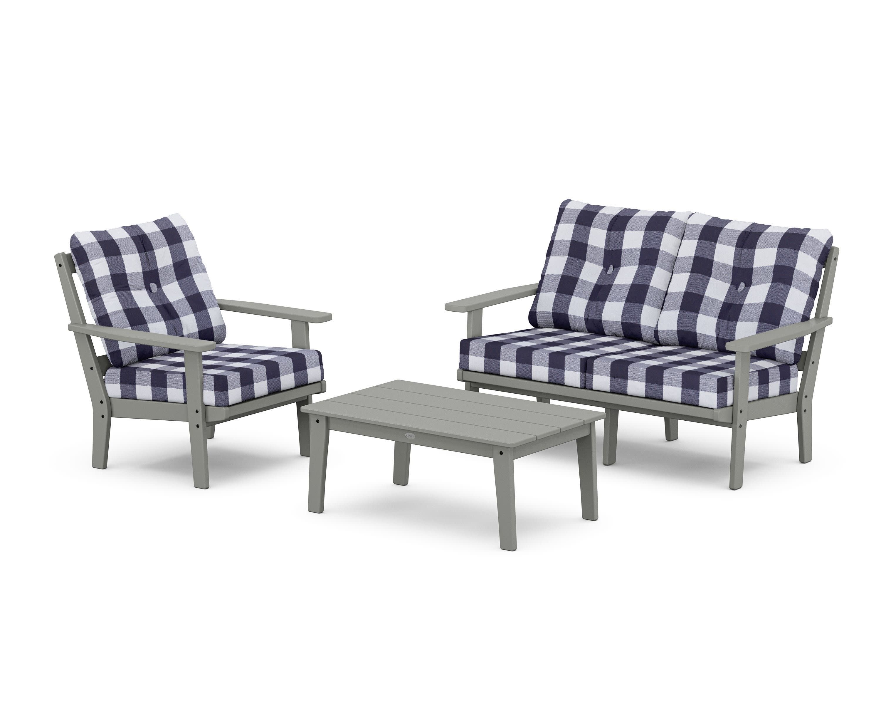 Oxford 3-Piece Deep Seating Set with Loveseat in Slate Grey / Buffalo Plaid Navy