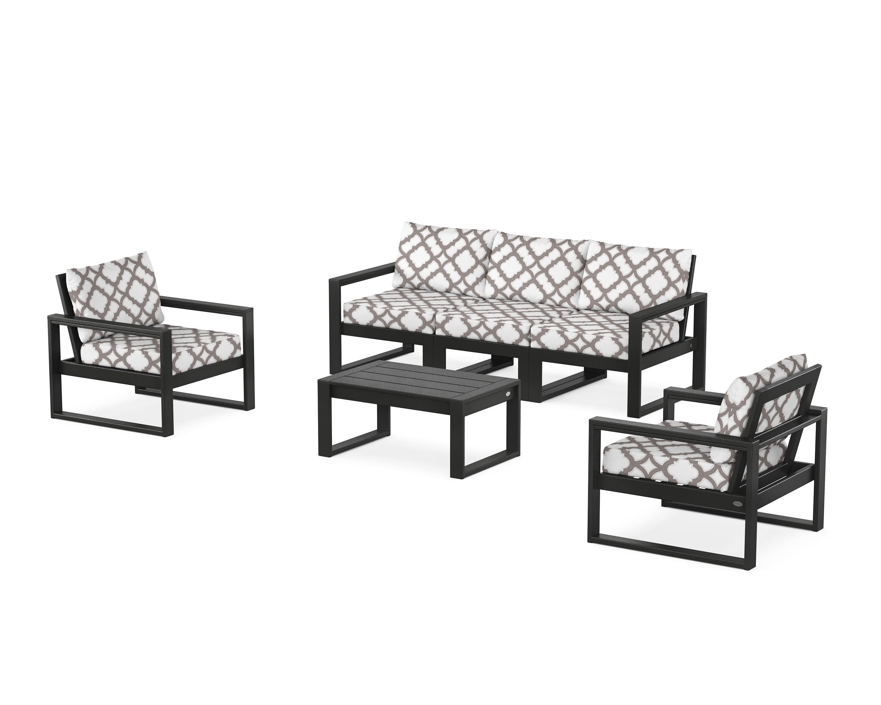 EDGE Sectional 4-Piece Deep Seating Set with Sofa in Black / Trellis Grey Mist