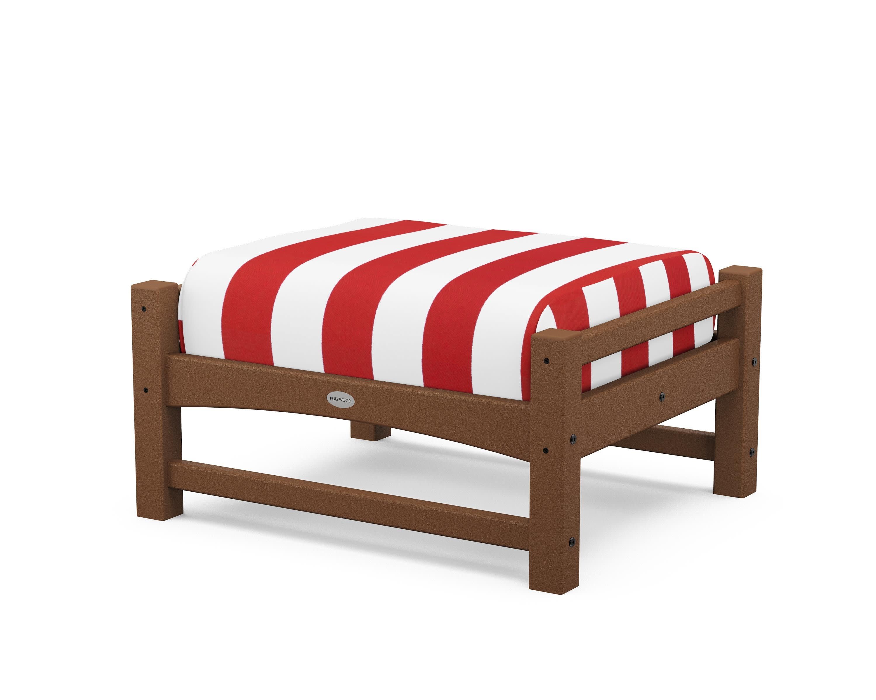 Club Ottoman in Teak / Cabana Stripe Crimson