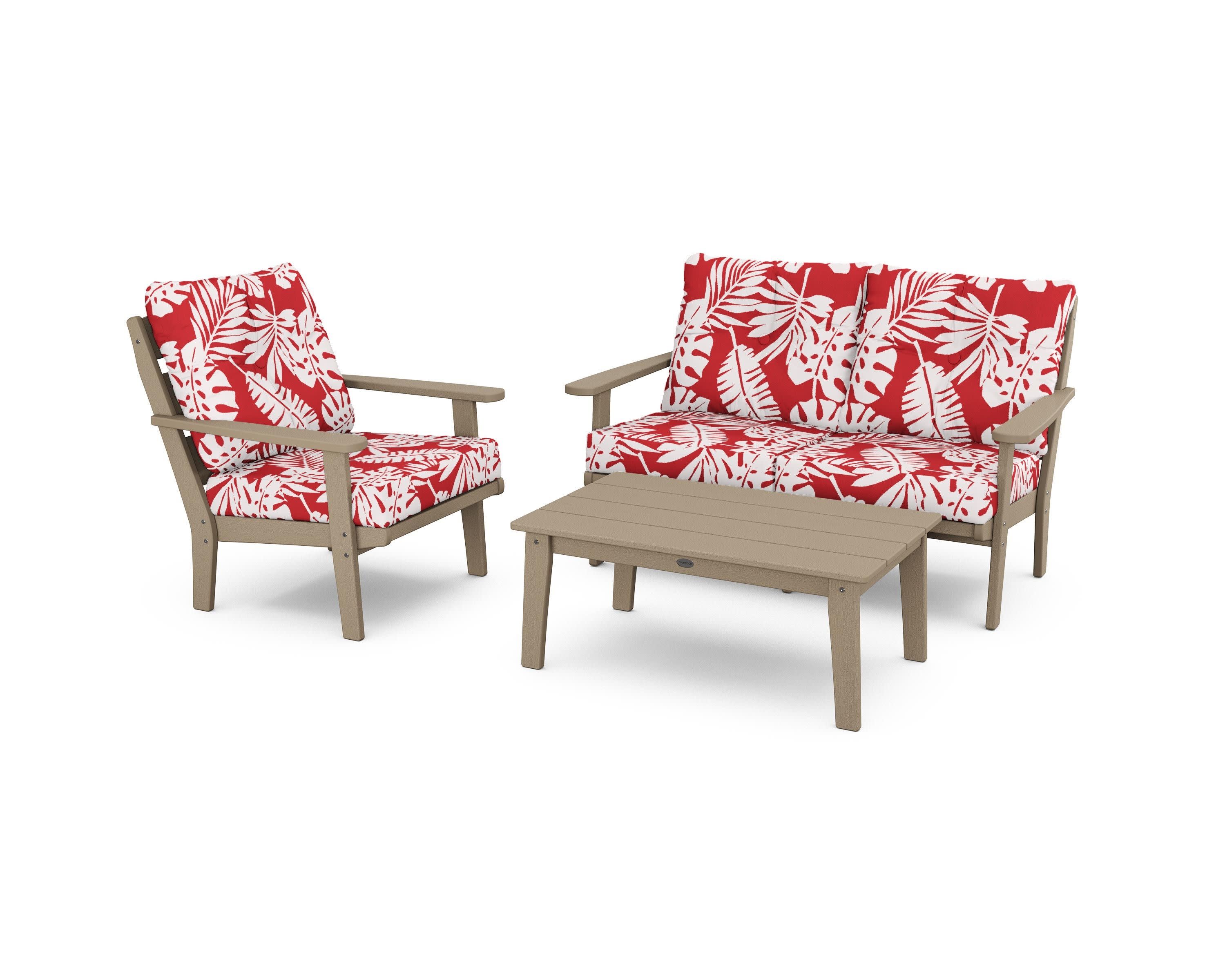 Lakeside 3-Piece Deep Seating Set in Vintage Sahara / Leaf Crimson