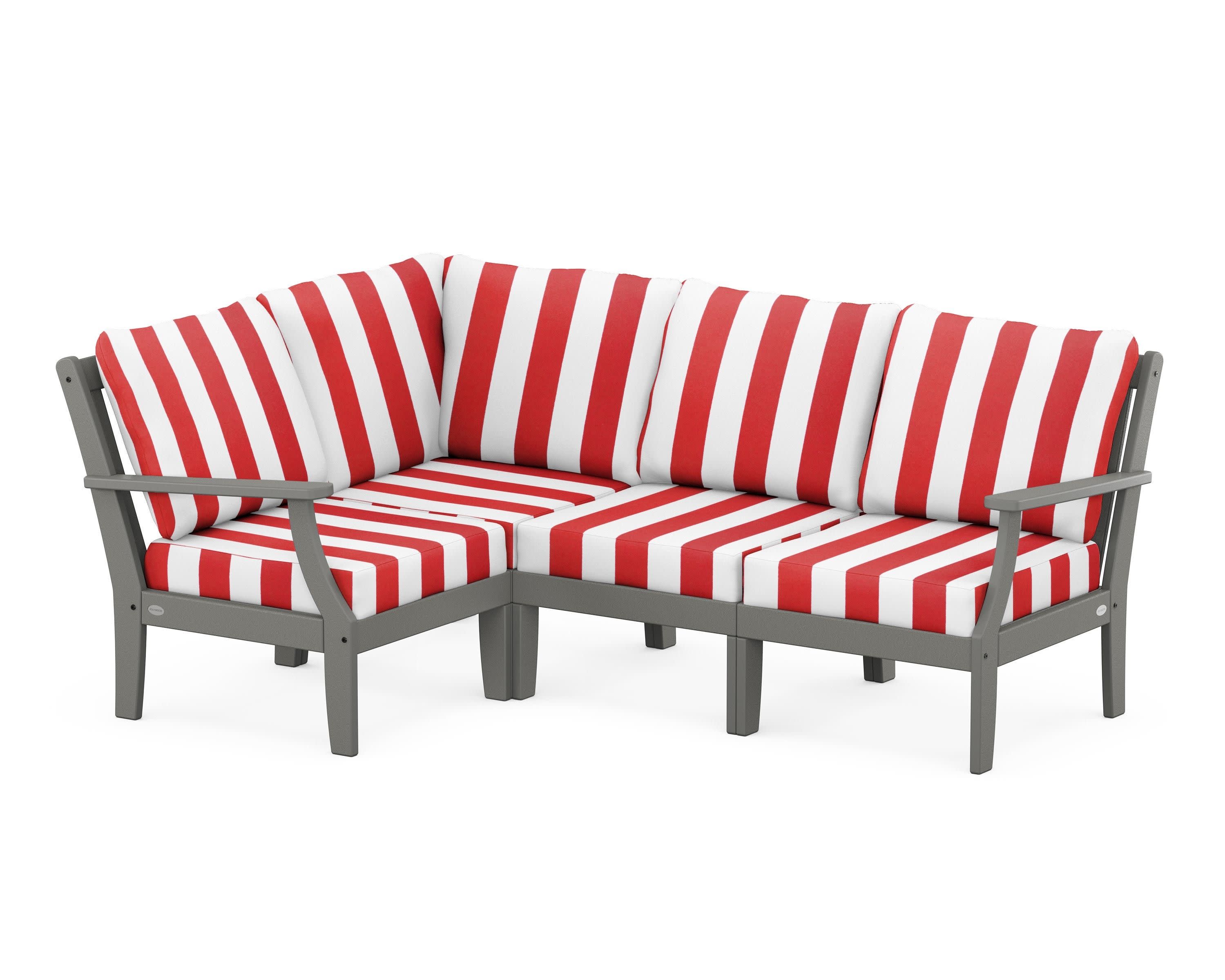 Braxton Modular 4-Piece Deep Seating Set in Slate Grey / Cabana Stripe Crimson