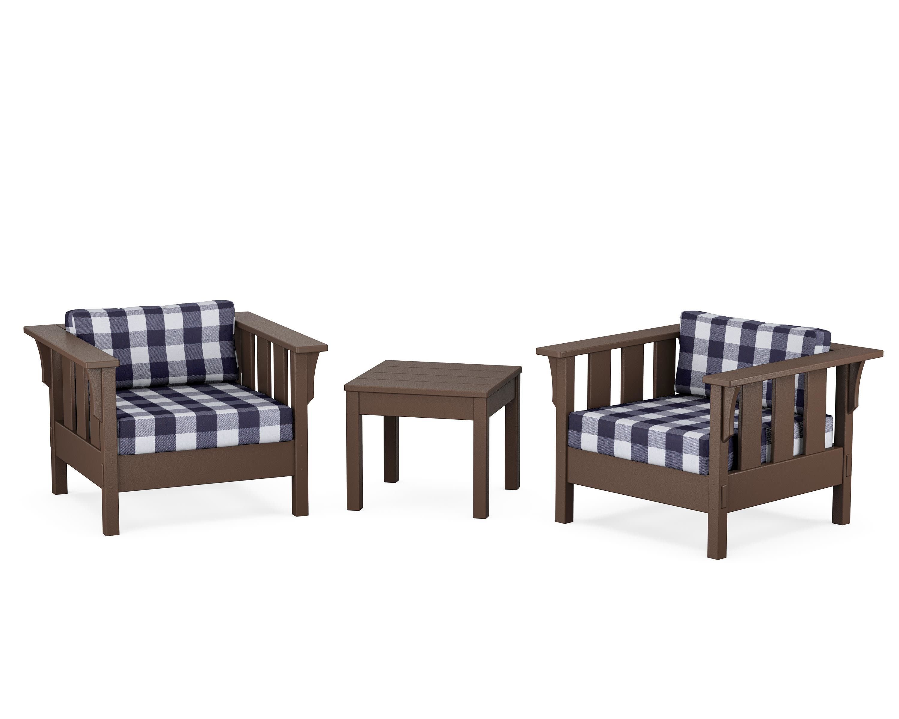 Acadia 3-Piece Deep Seating Set in Mahogany / Buffalo Plaid Navy