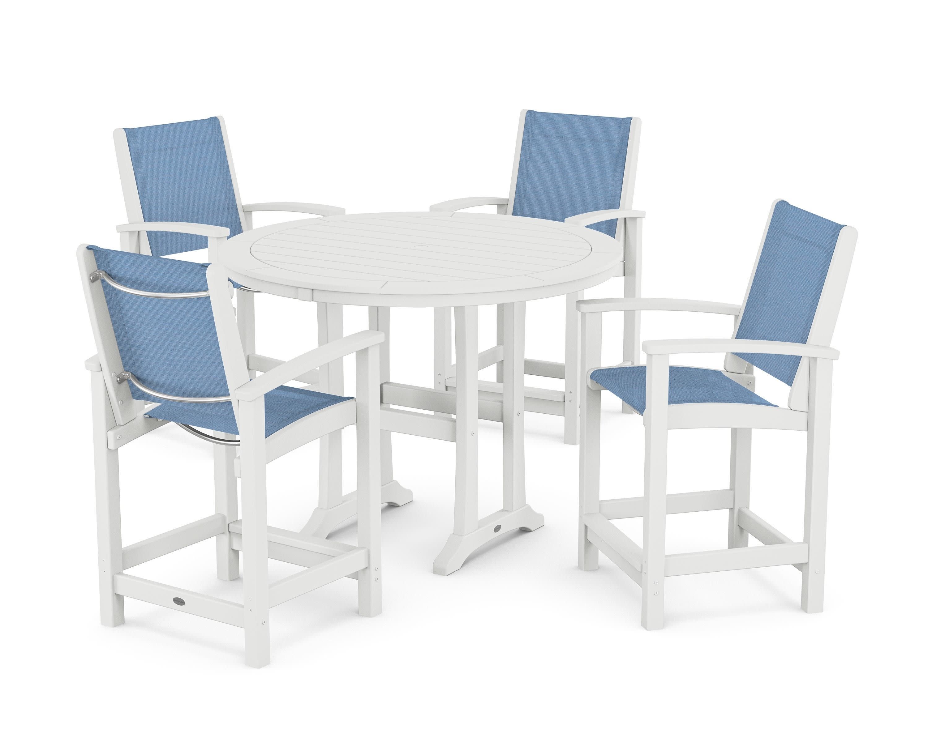 Coastal 5-Piece Counter Set in White / Poolside Sling