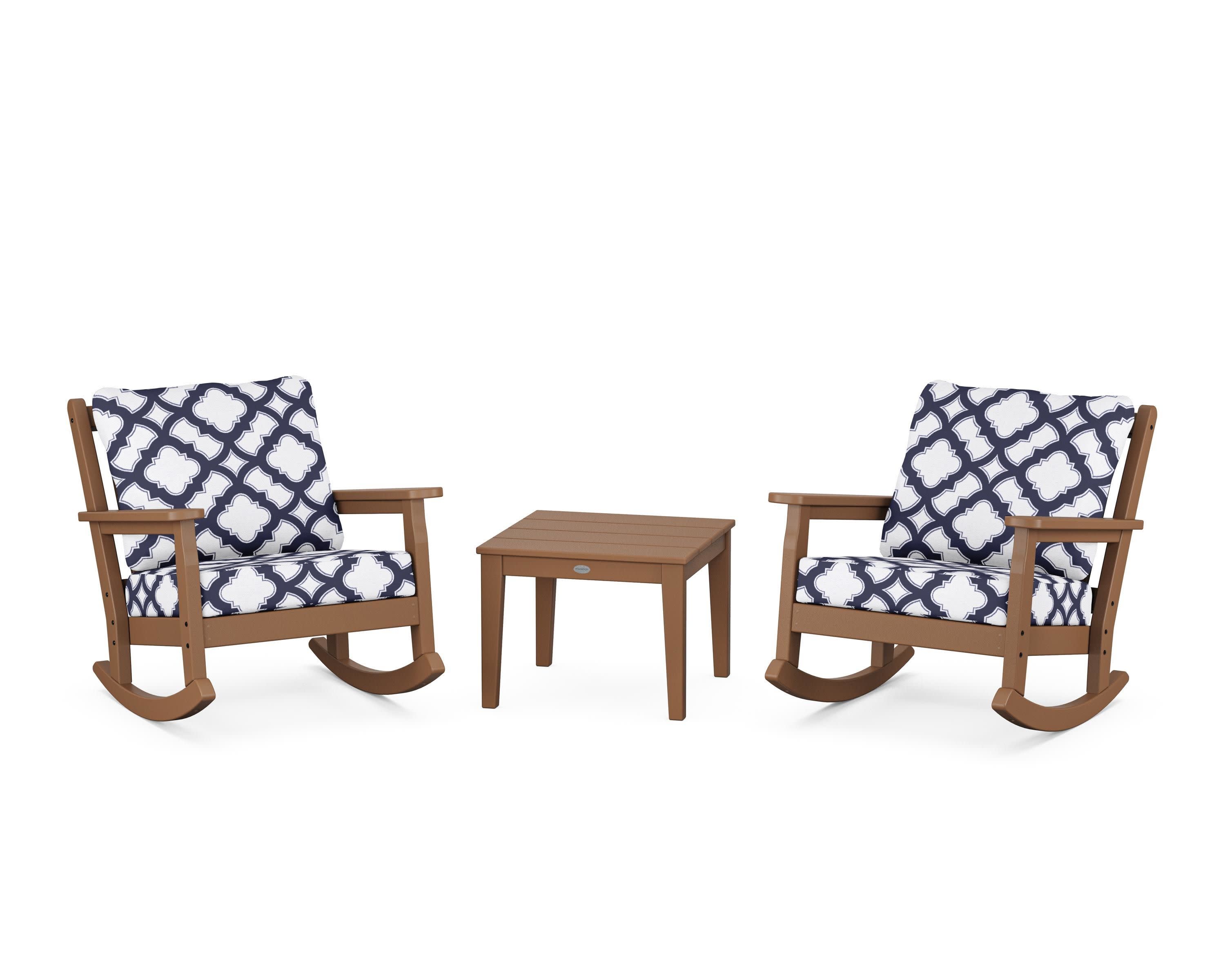 Chippendale 3-Piece Deep Seating Rocker Set in Teak / Trellis Navy