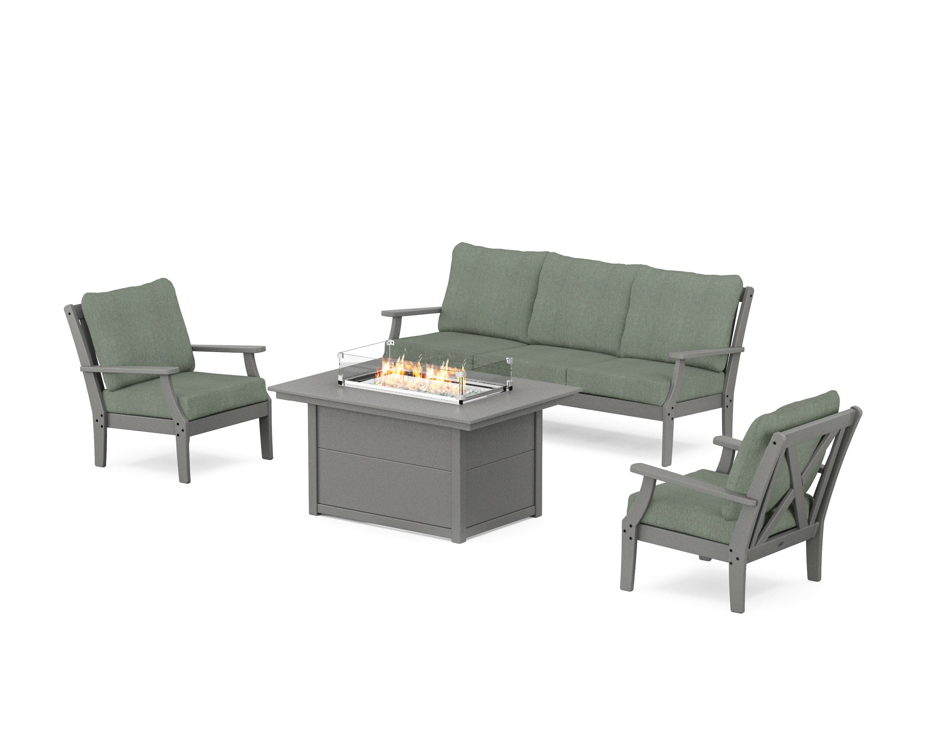Braxton Deep Seating Fire Pit Table Set in Slate Grey / Cast Sage