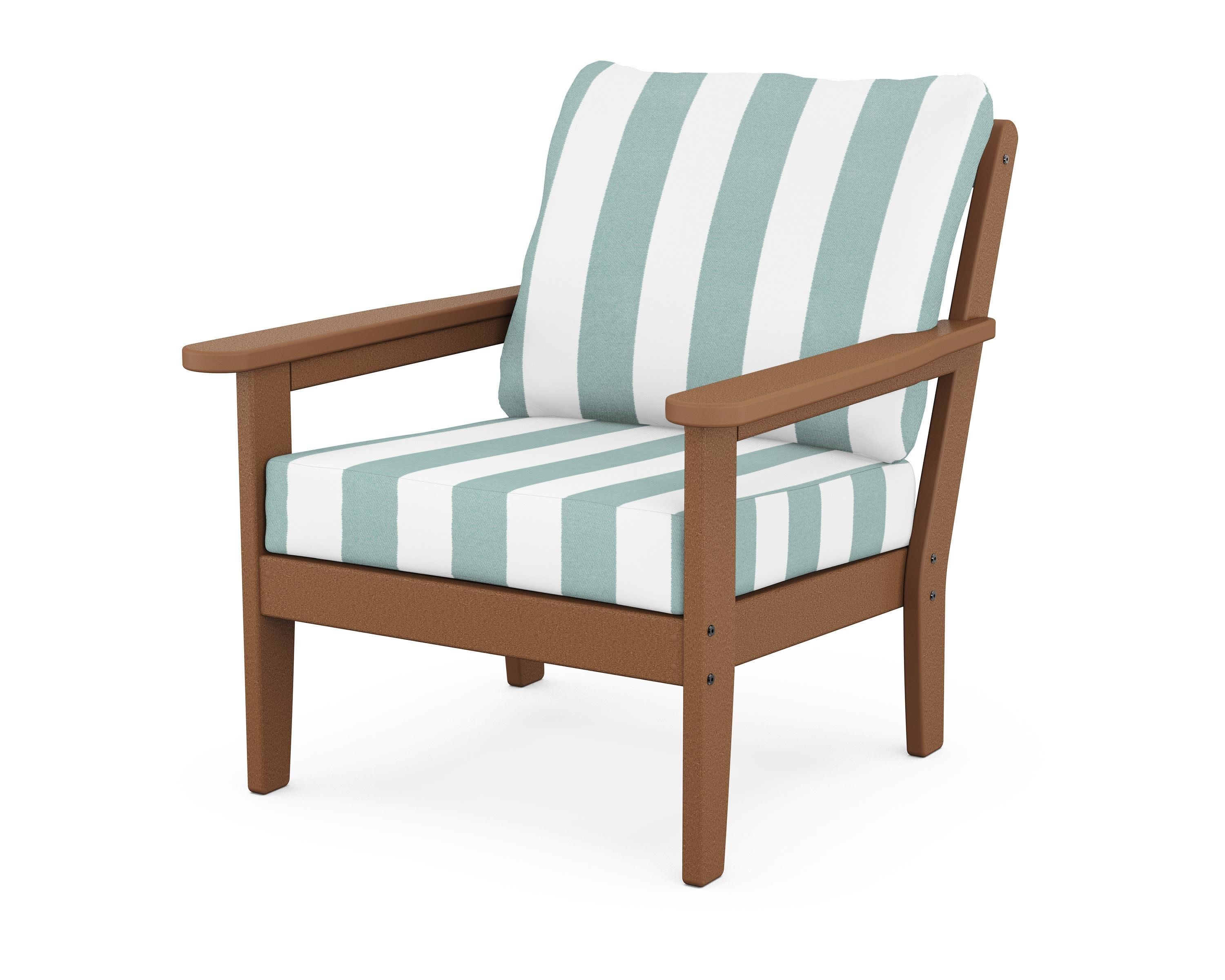 Cottage Deep Seating Chair in Teak / Cabana Stripe Glacier Spa