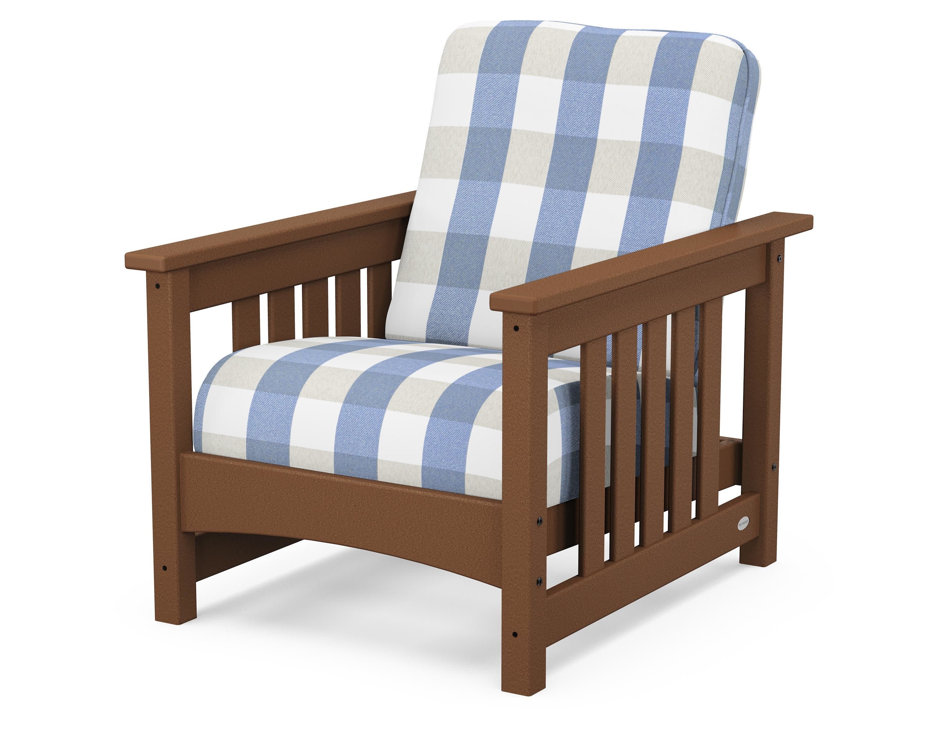 Club Mission Chair in Teak / Buffalo Plaid Sky Blue
