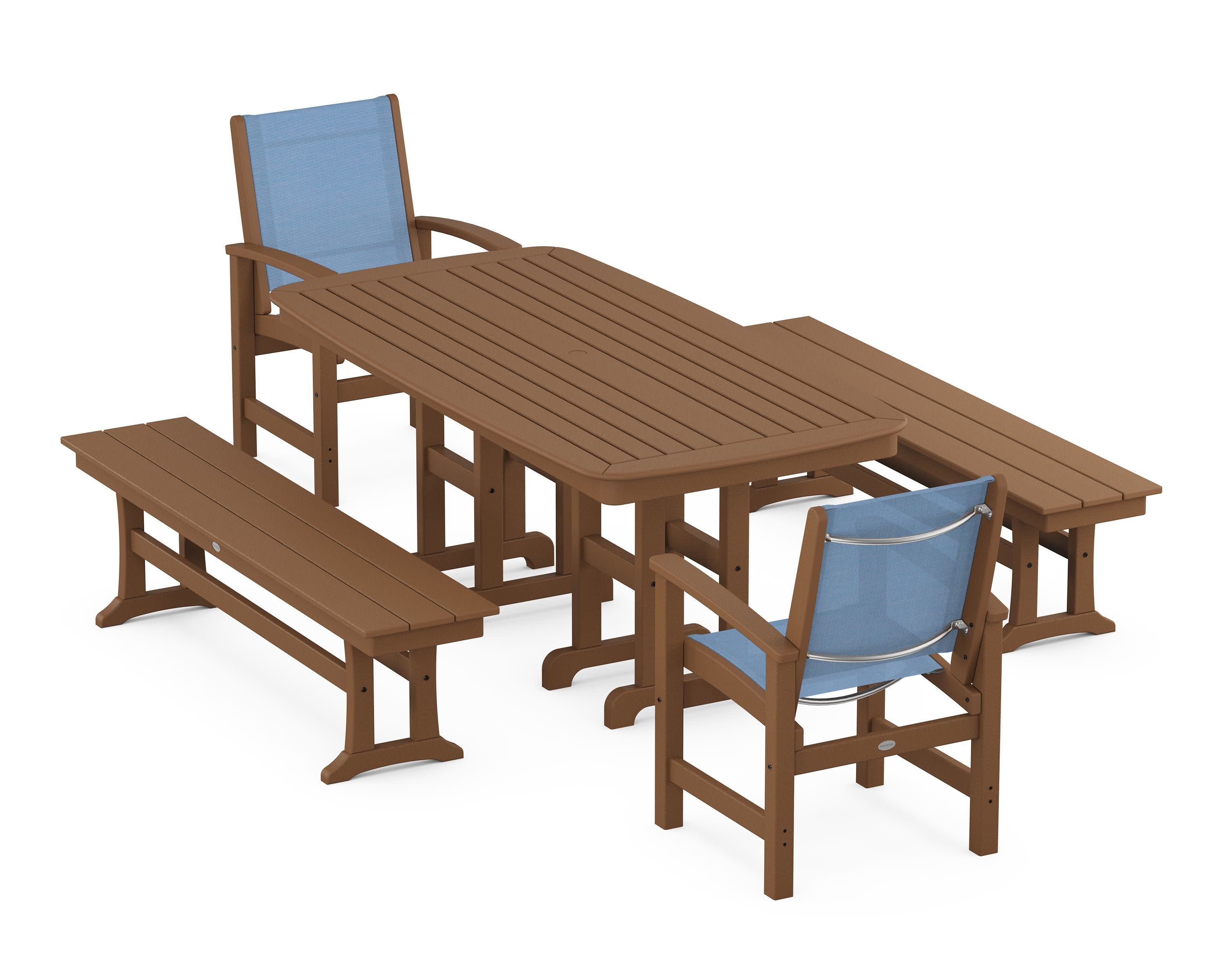Coastal 5-Piece Dining Set in Teak / Poolside Sling